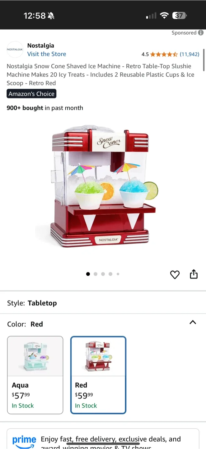 Nostalgia Retro Snow Cone Maker - Red, New in Box! thumbnail
