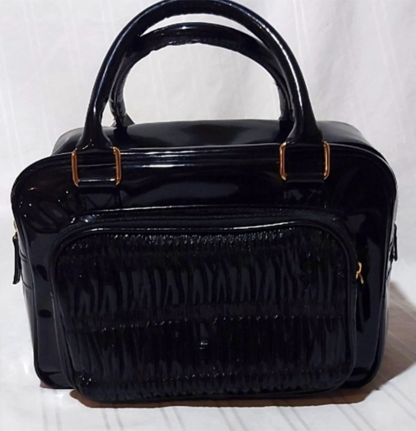 Black Patent Leather Handbag/Makeup Bag