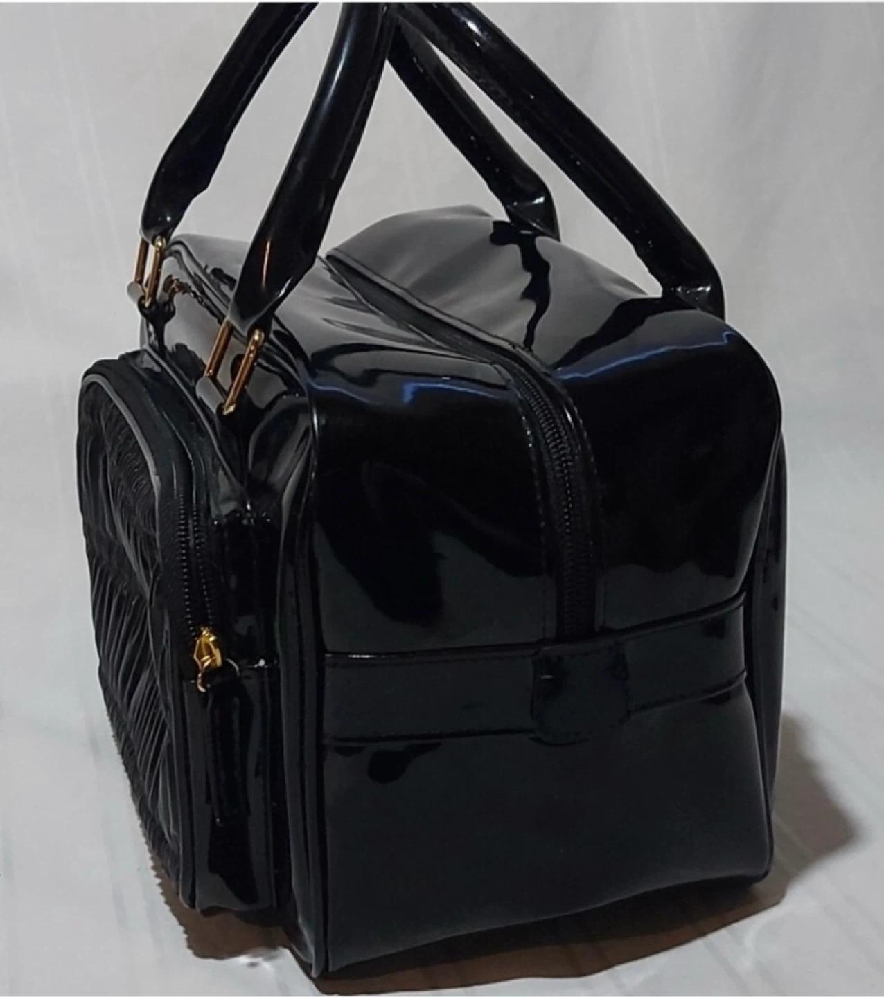 Black Patent Leather Handbag/Makeup Bag - photo 2