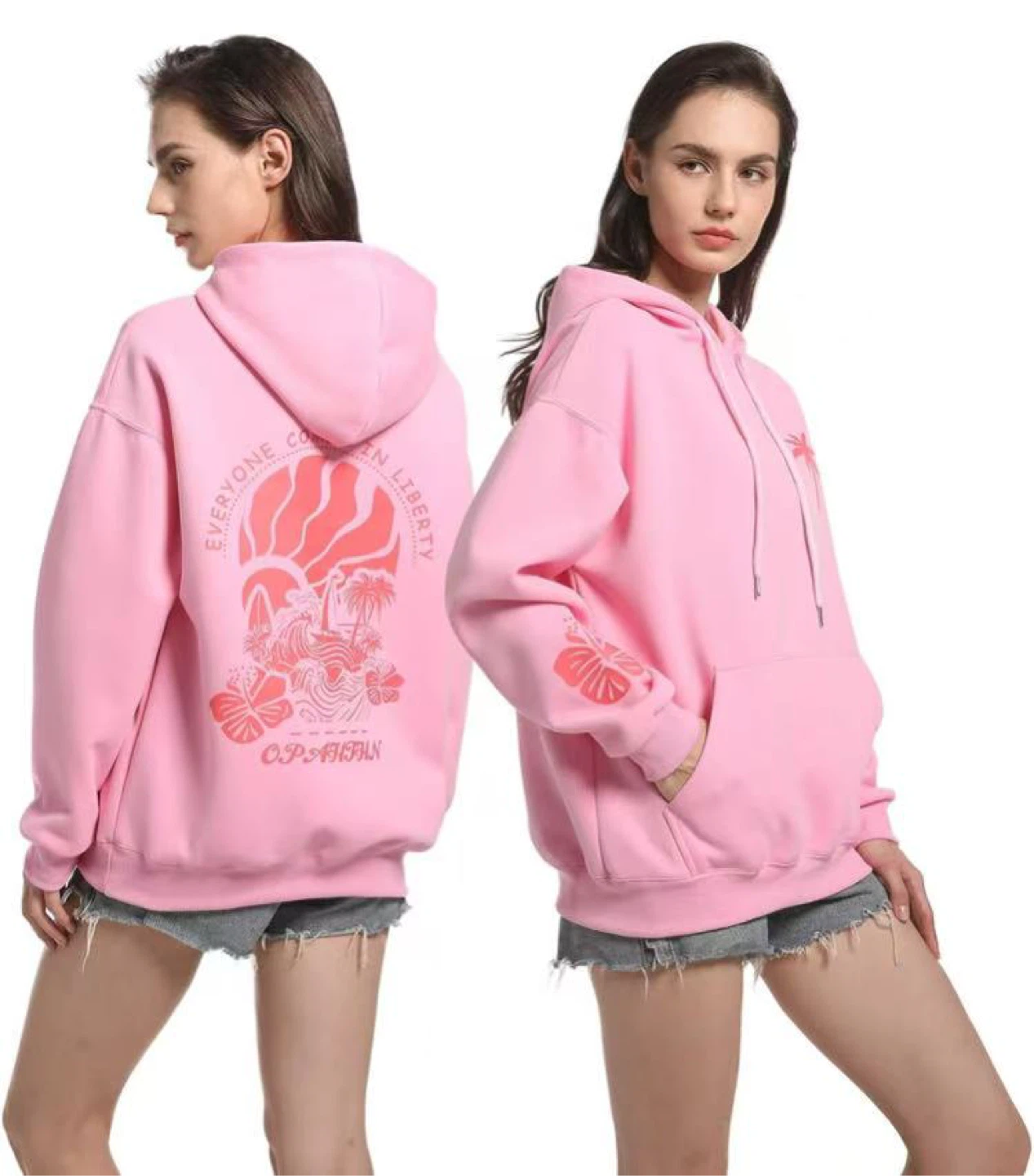 New Opahthn Pink Casual Hoodie - small，medium