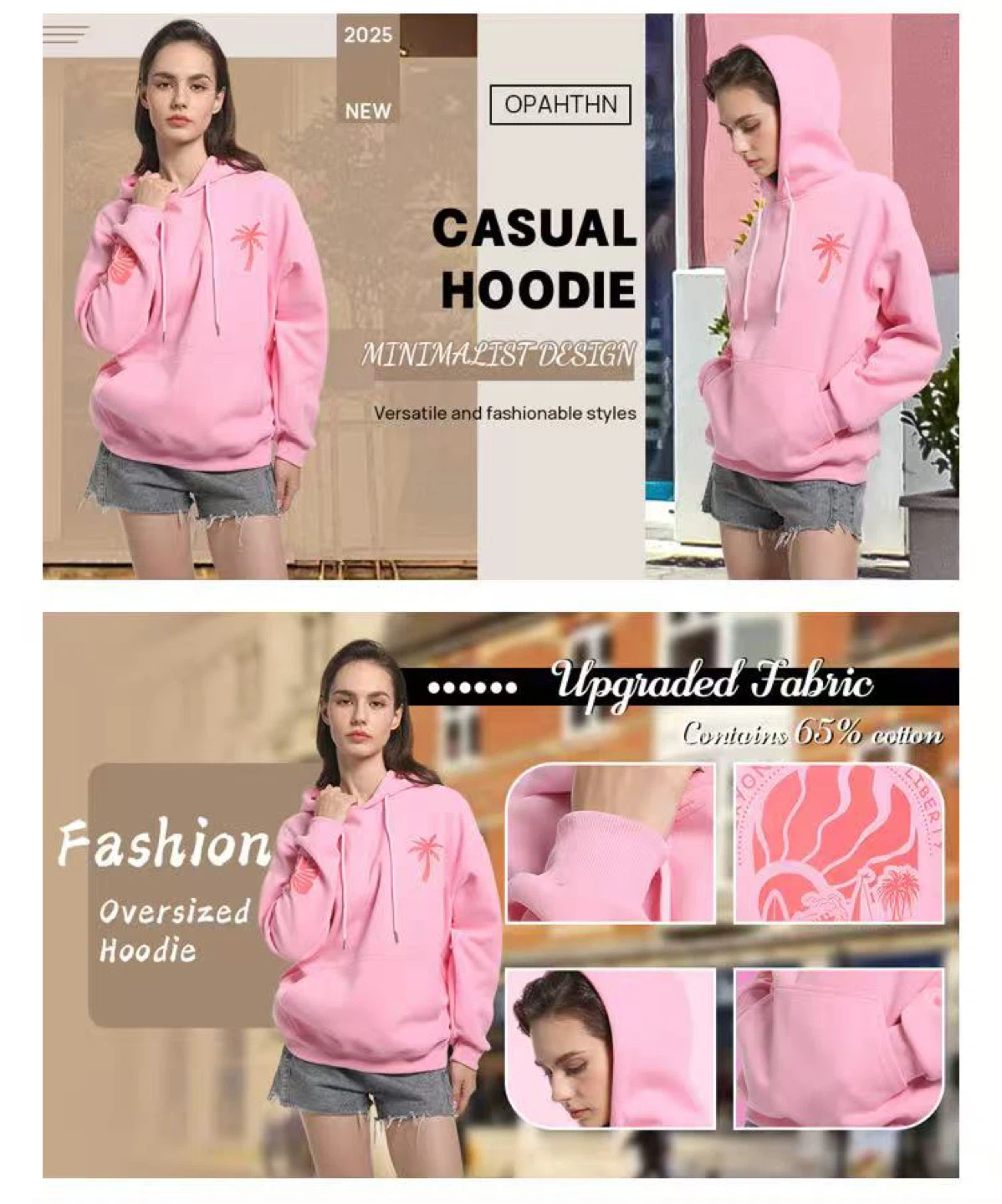 New Opahthn Pink Casual Hoodie - small，medium - photo 5