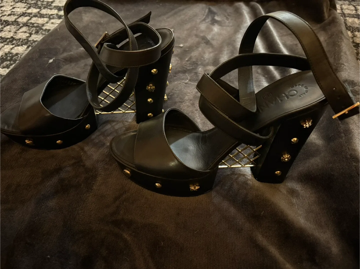 Chanel Black Leather Platform Heels image indicator(6)