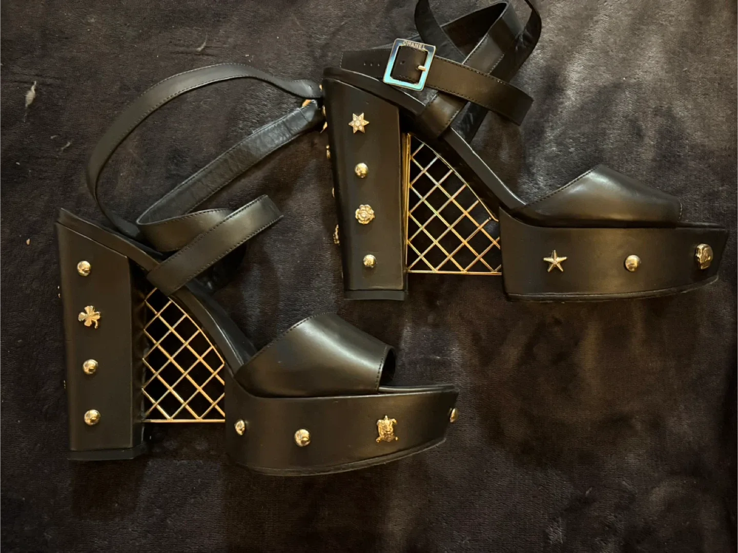 Chanel Black Leather Platform Heels image indicator(2)