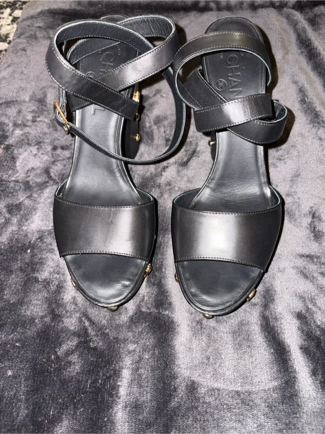 Chanel Black Leather Platform Heels image indicator(7)