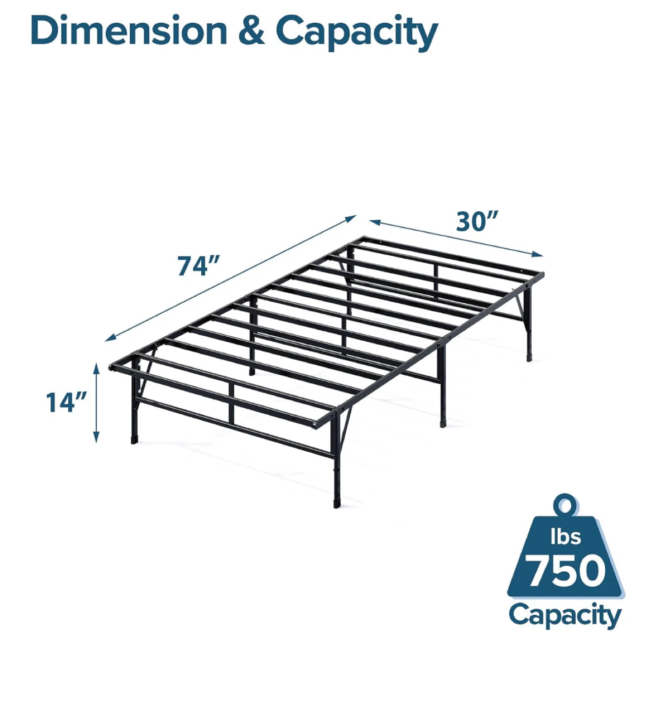 Twin Size Metal Bed Frame with mattress 74x30x14 inch - photo 2