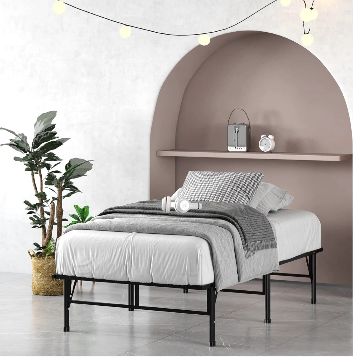 Twin Size Metal Bed Frame with mattress 74x30x14 inch