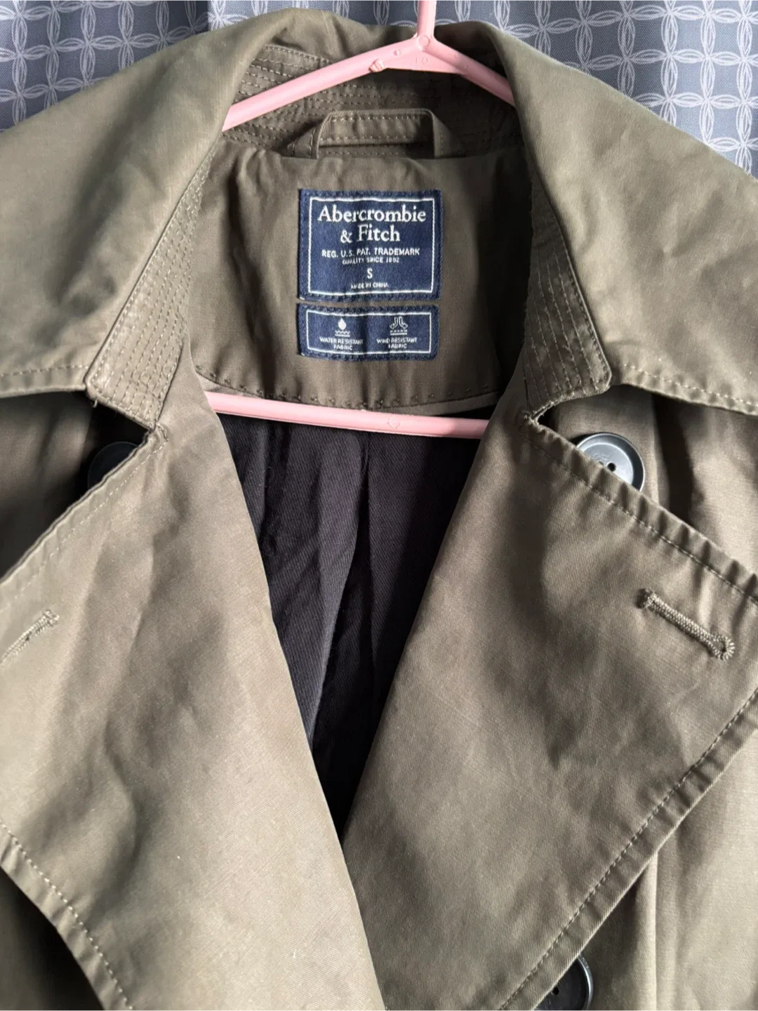 Abercrombie & Fitch Olive Green Trench Coat - Size S image indicator(2)