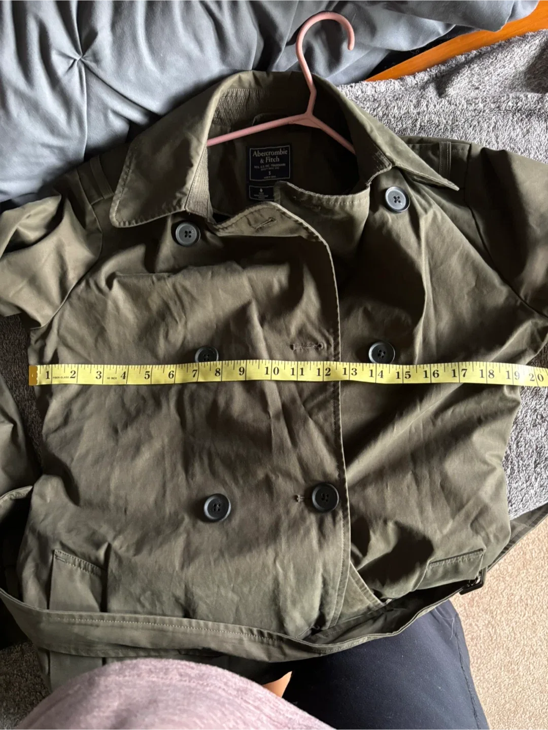 Abercrombie & Fitch Olive Green Trench Coat - Size S image indicator(7)