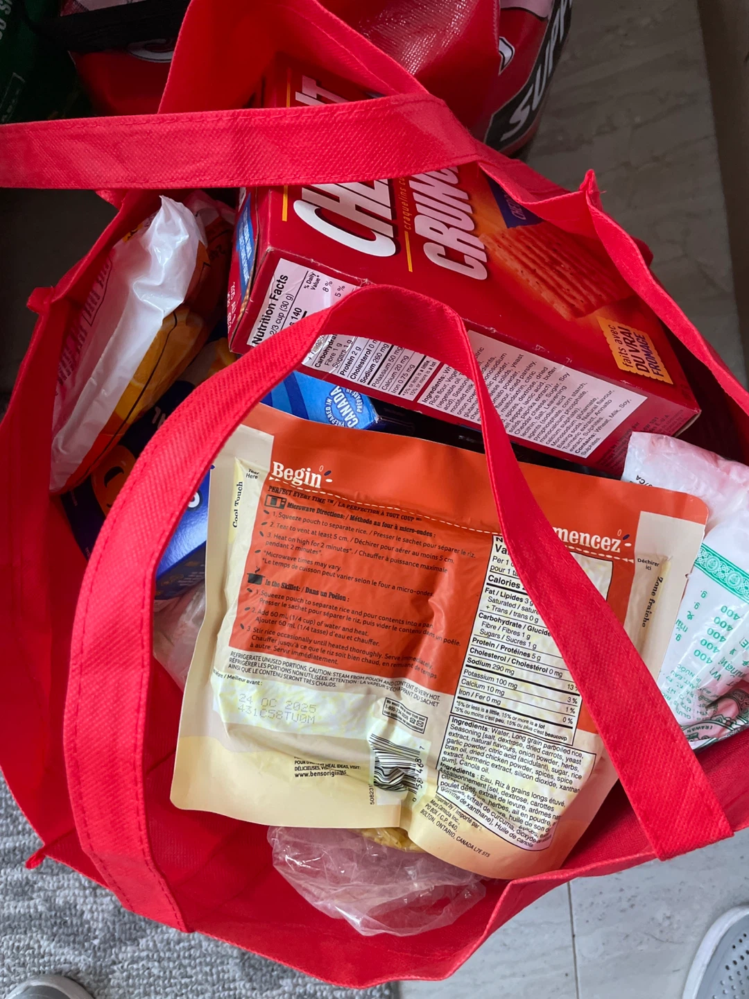 Grocery Bag with Cheez-It Crackers & Ben's Original Rice