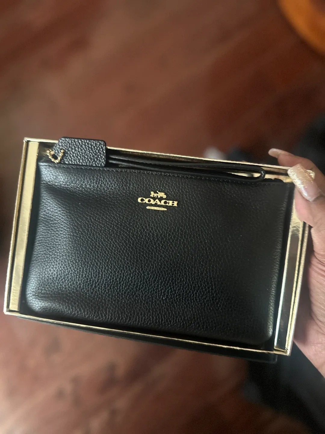 Coach Leather Wristlet - Black, One Size thumbnail