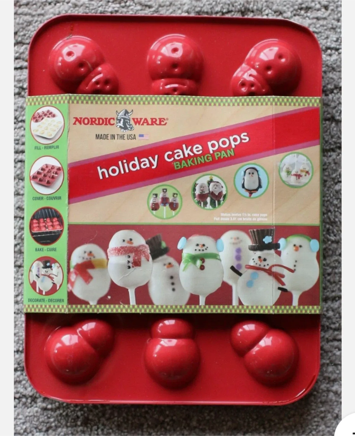 $4 NORDIC WARE SNOWMAN 12 CAKE POPS BAKING NON- STICK PAN Xmas image indicator(5)