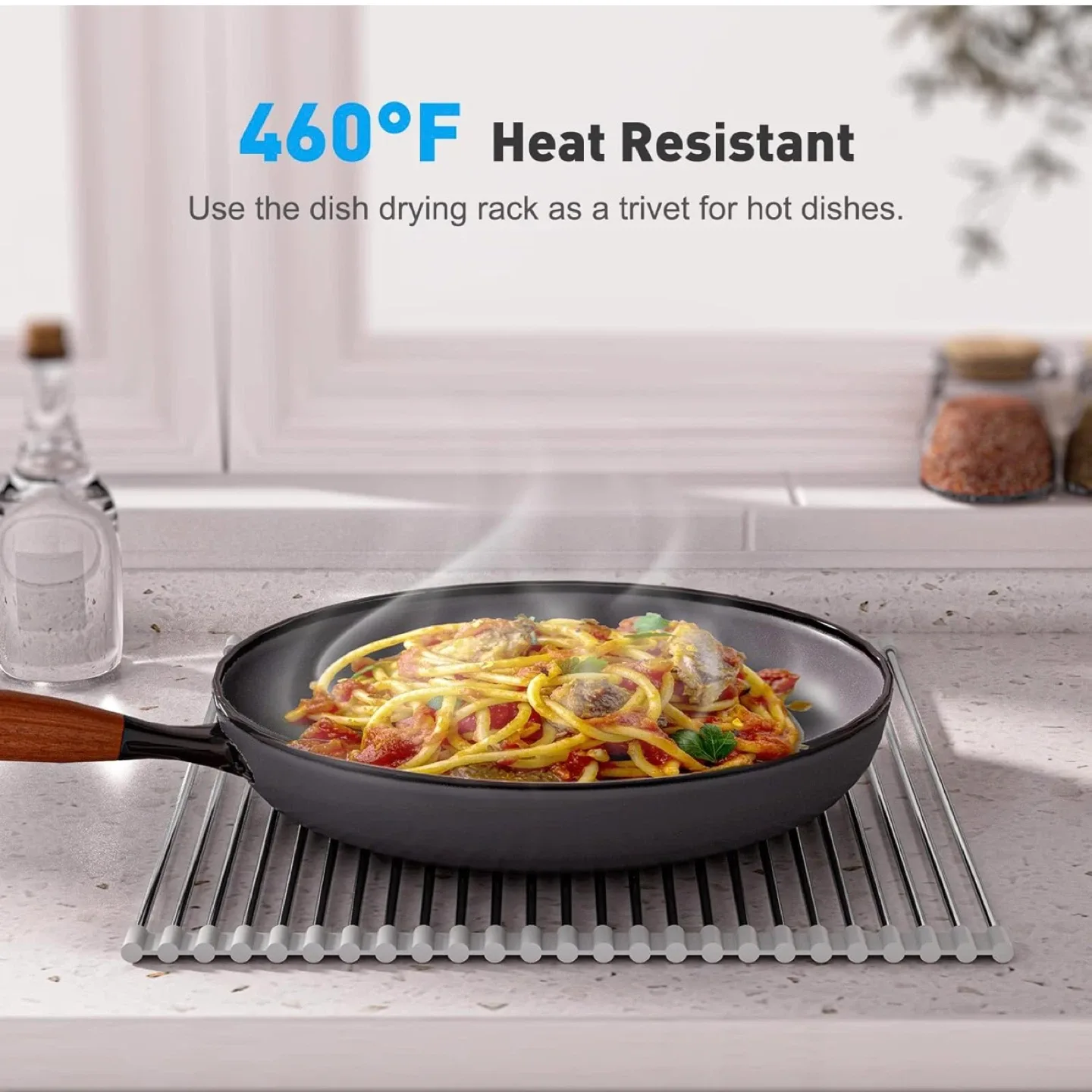 Stainless Steel & Silicone Over The Sink Dish Drying Rack image indicator(5)