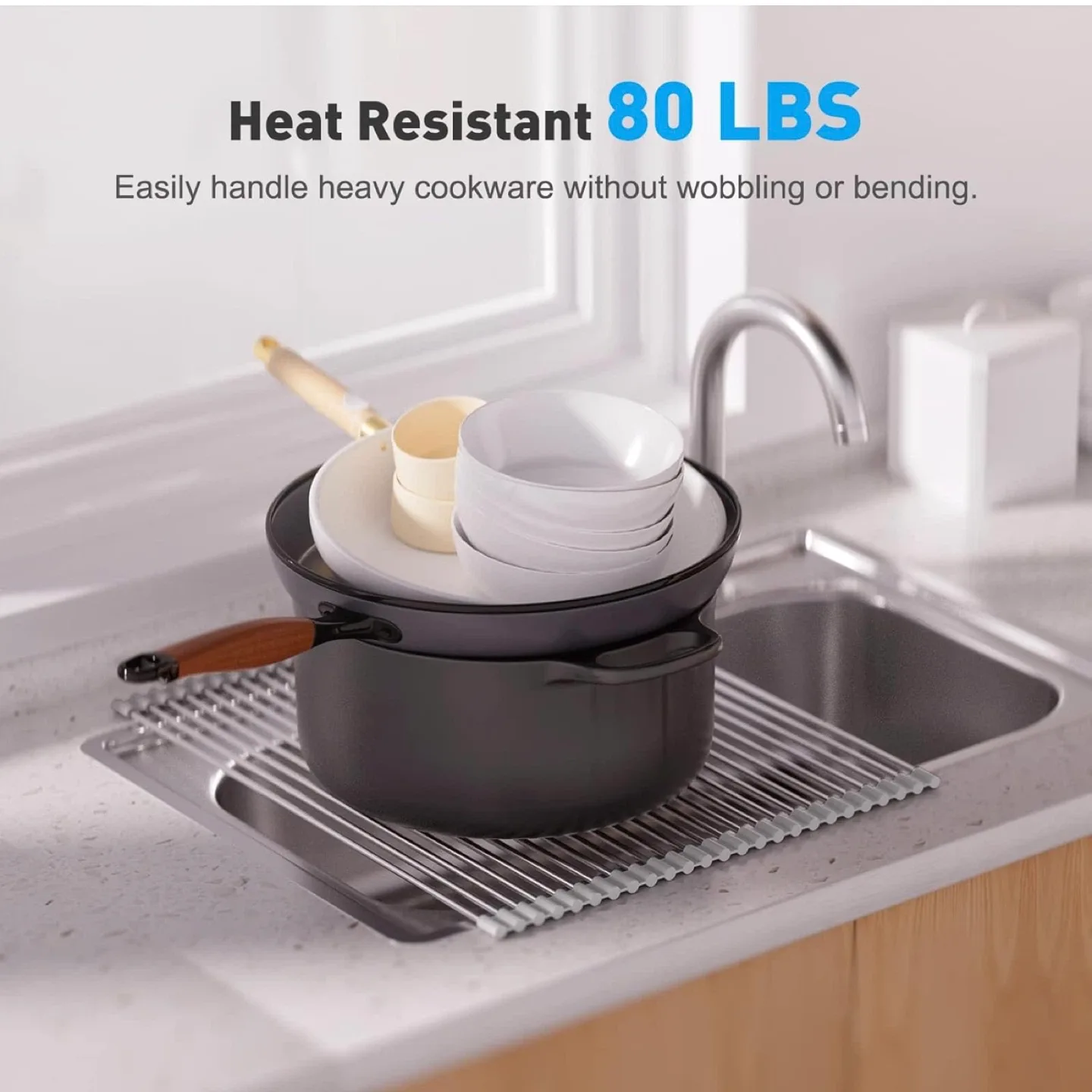 Stainless Steel & Silicone Over The Sink Dish Drying Rack image indicator(4)