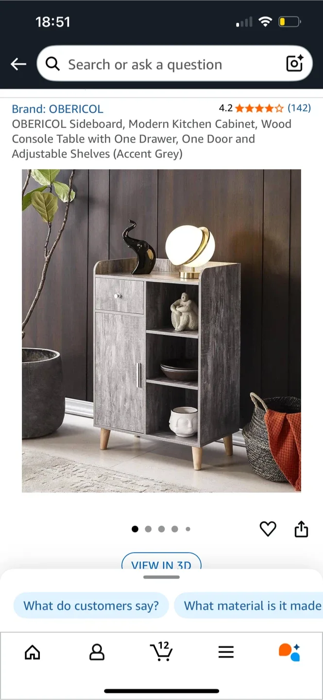 OBERICOL Sideboard - Modern Accent Grey Cabinet