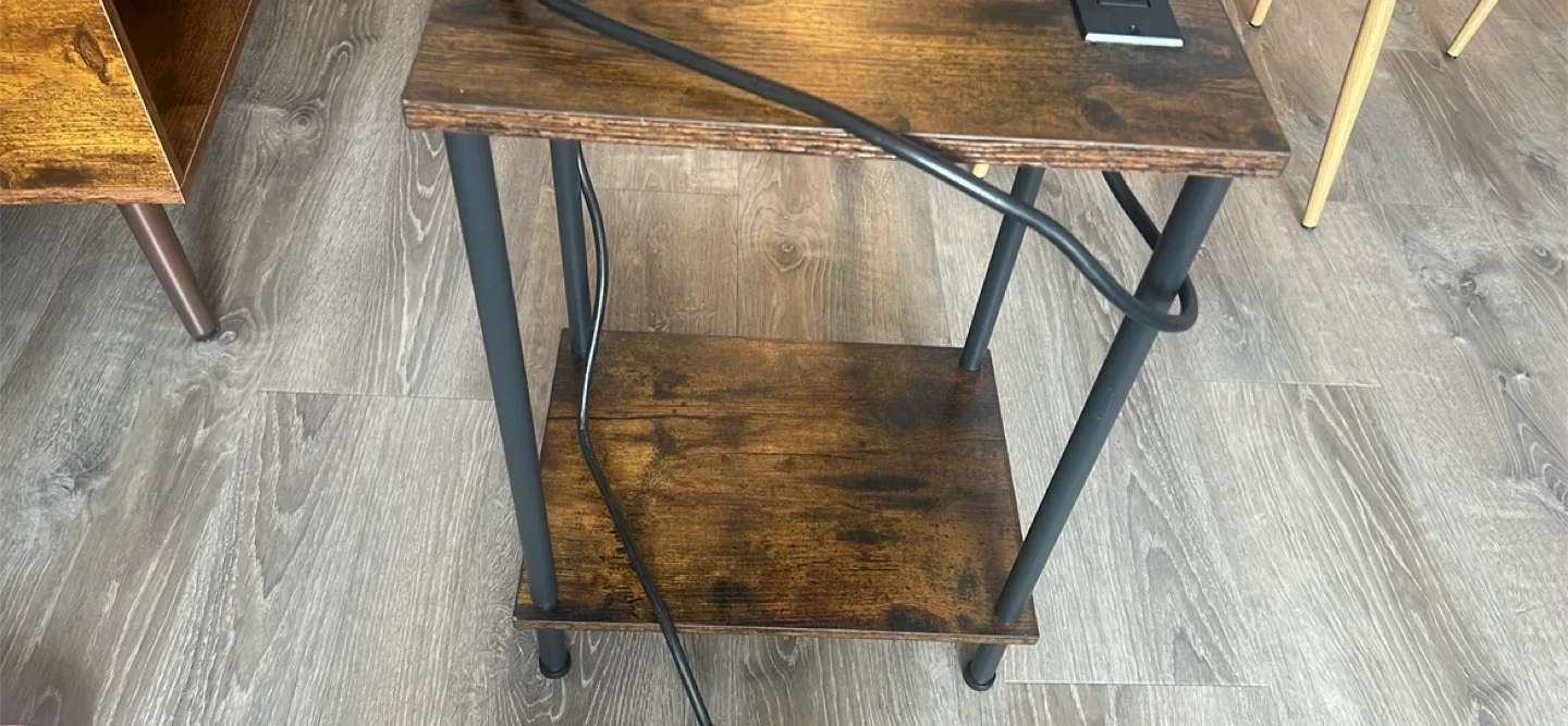 Brown Wood Grain End Table with USB Ports image indicator(2)