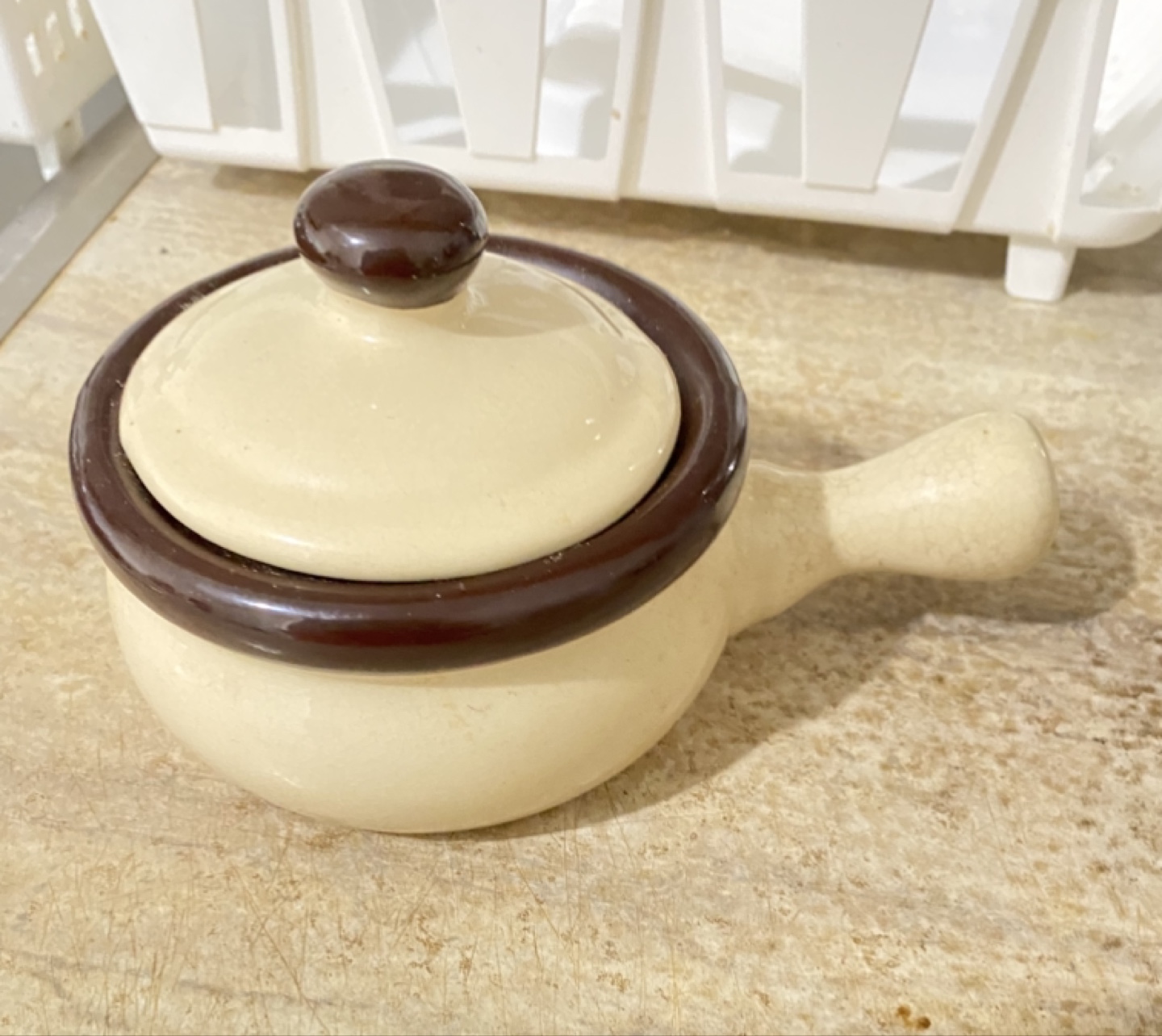 Cream & Brown Ceramic Soup Pot with Lid