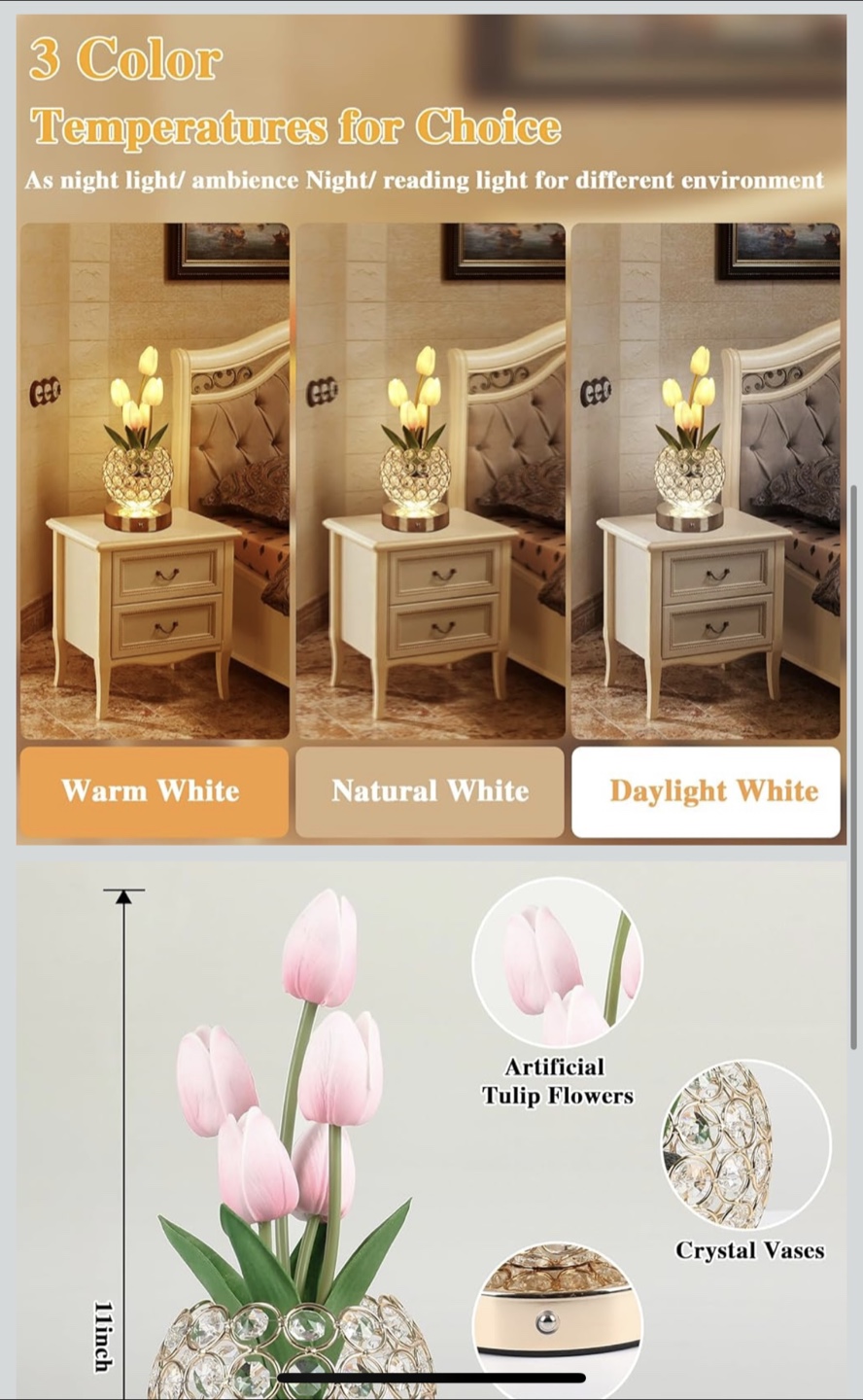 Crystal Tulip Table Lamp - Night Light & Diffuser - photo 2