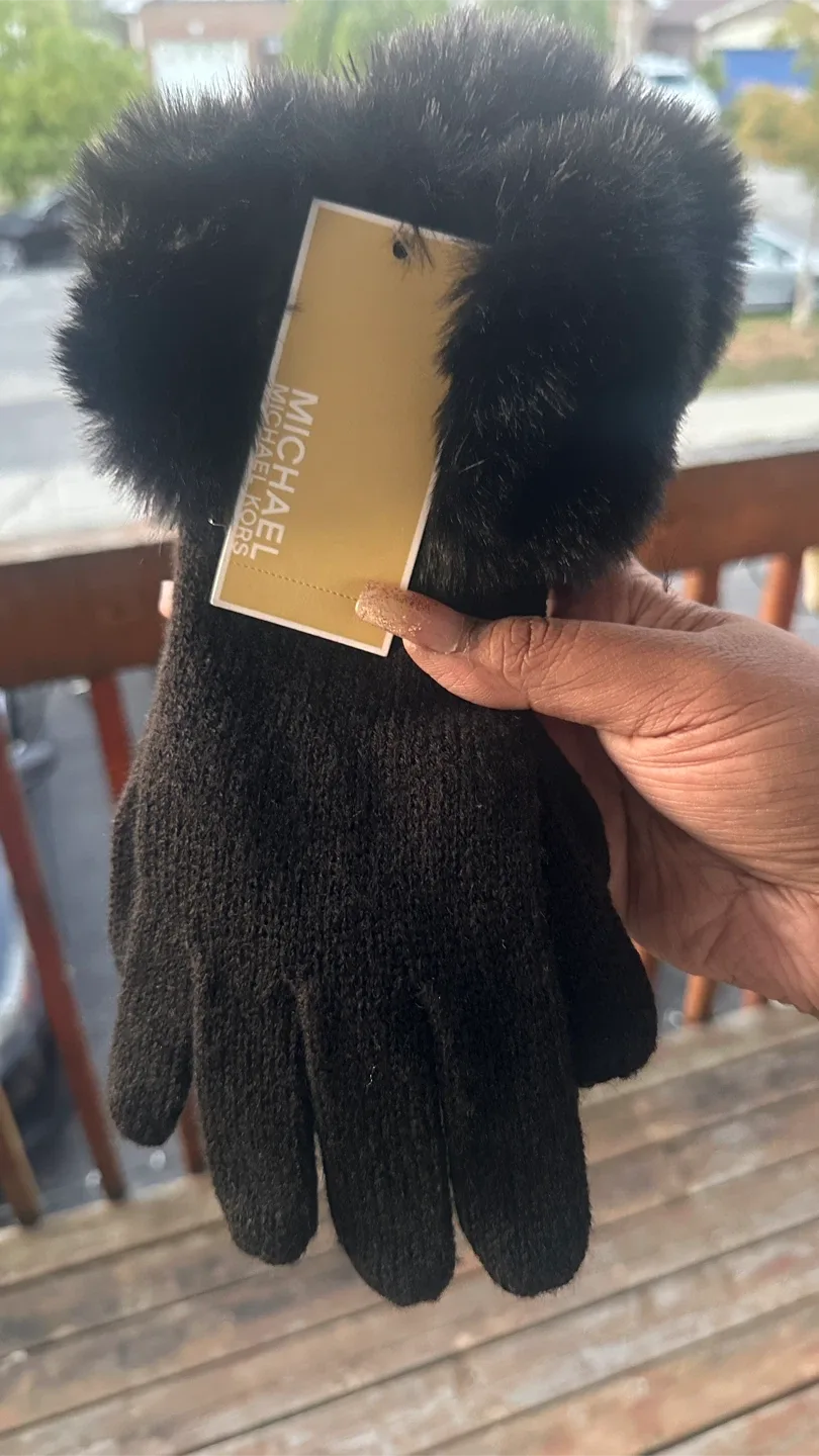 Michael Kors Black Gloves with Fur Trim - New thumbnail