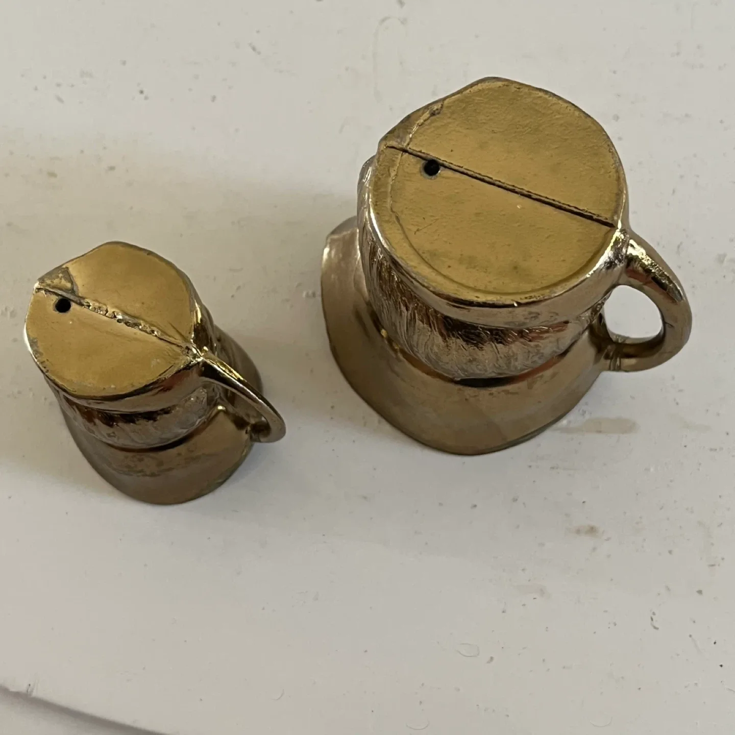 Pair of Tiny Vintage Brass Toby Jugs image indicator(5)
