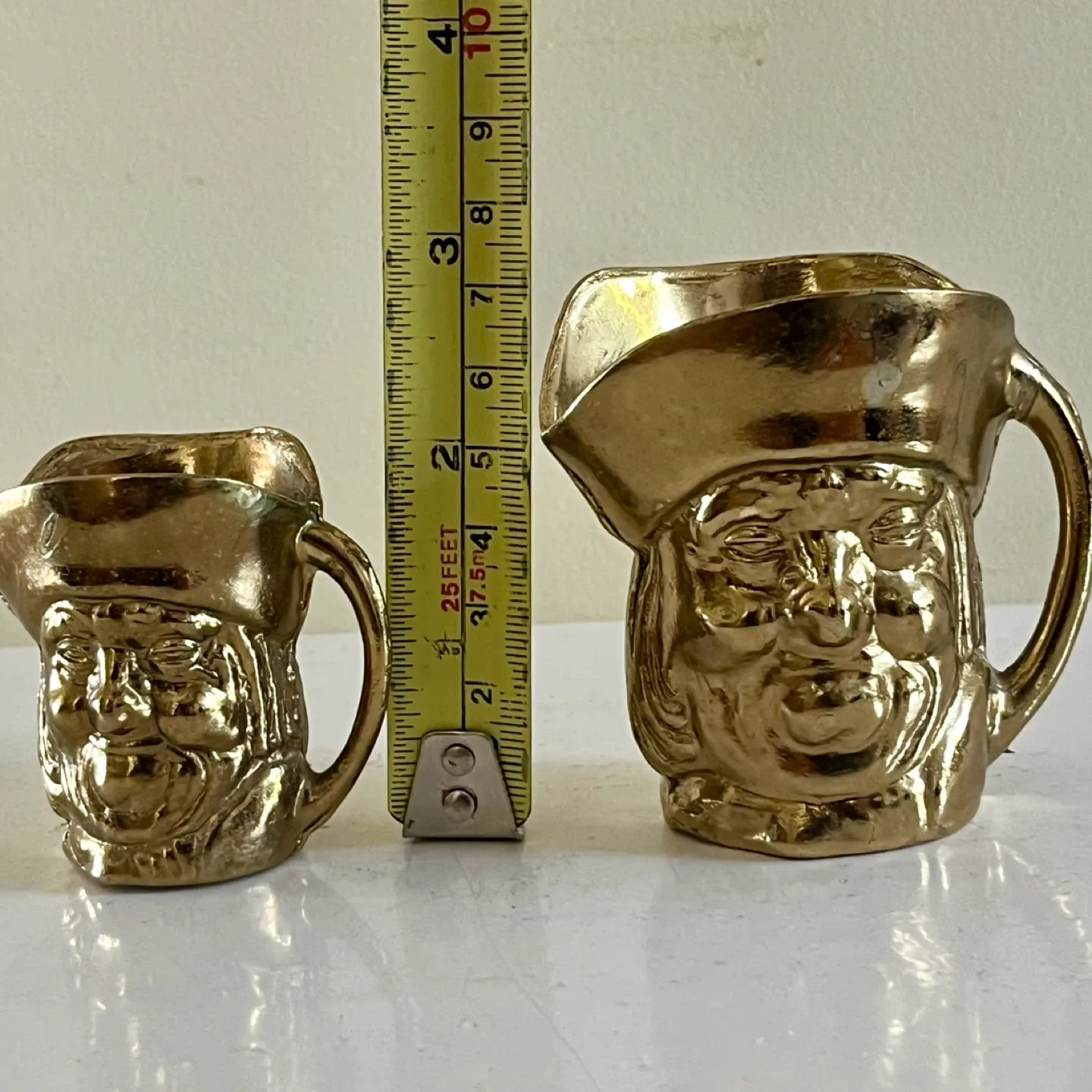 Pair of Tiny Vintage Brass Toby Jugs image indicator(3)