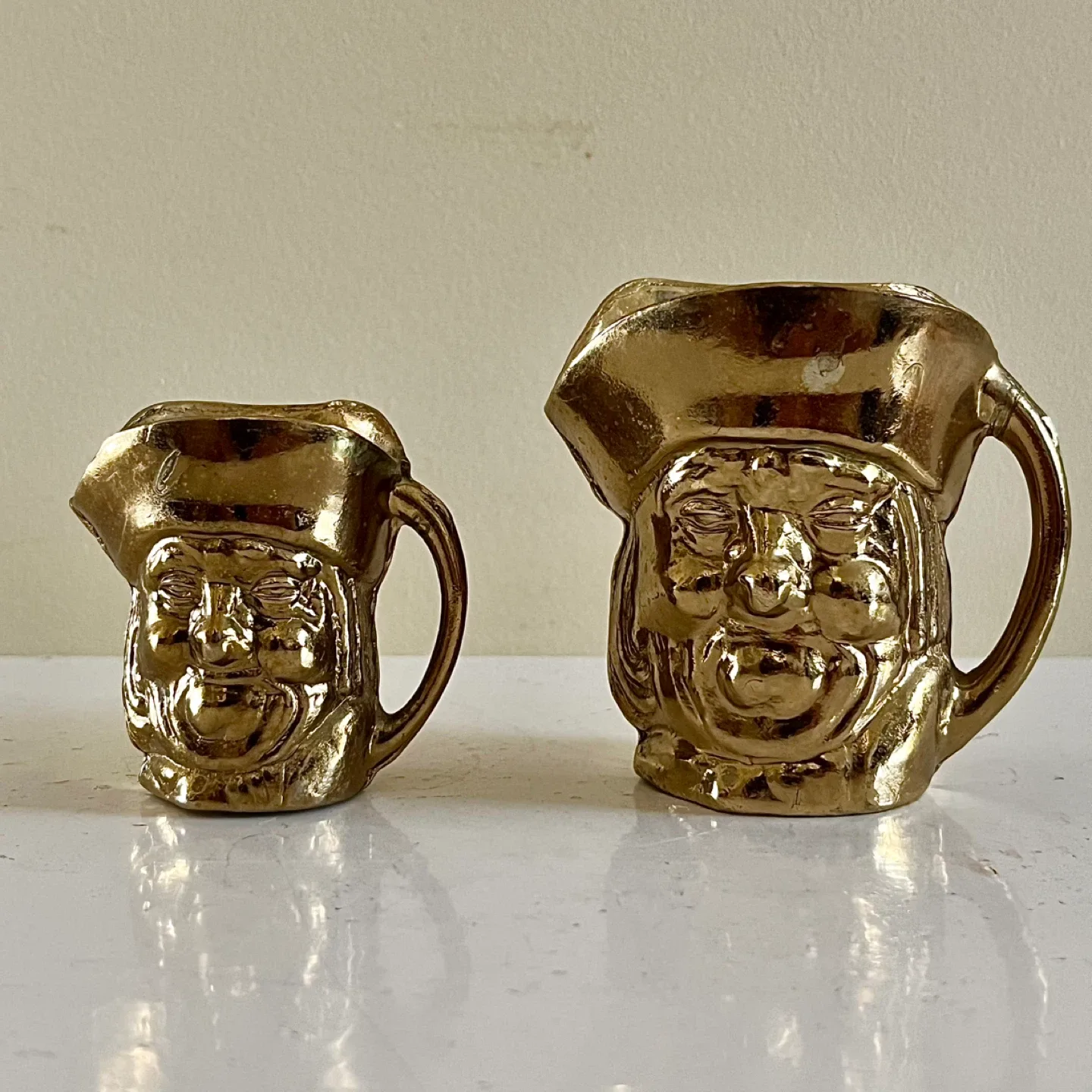 Pair of Tiny Vintage Brass Toby Jugs thumbnail