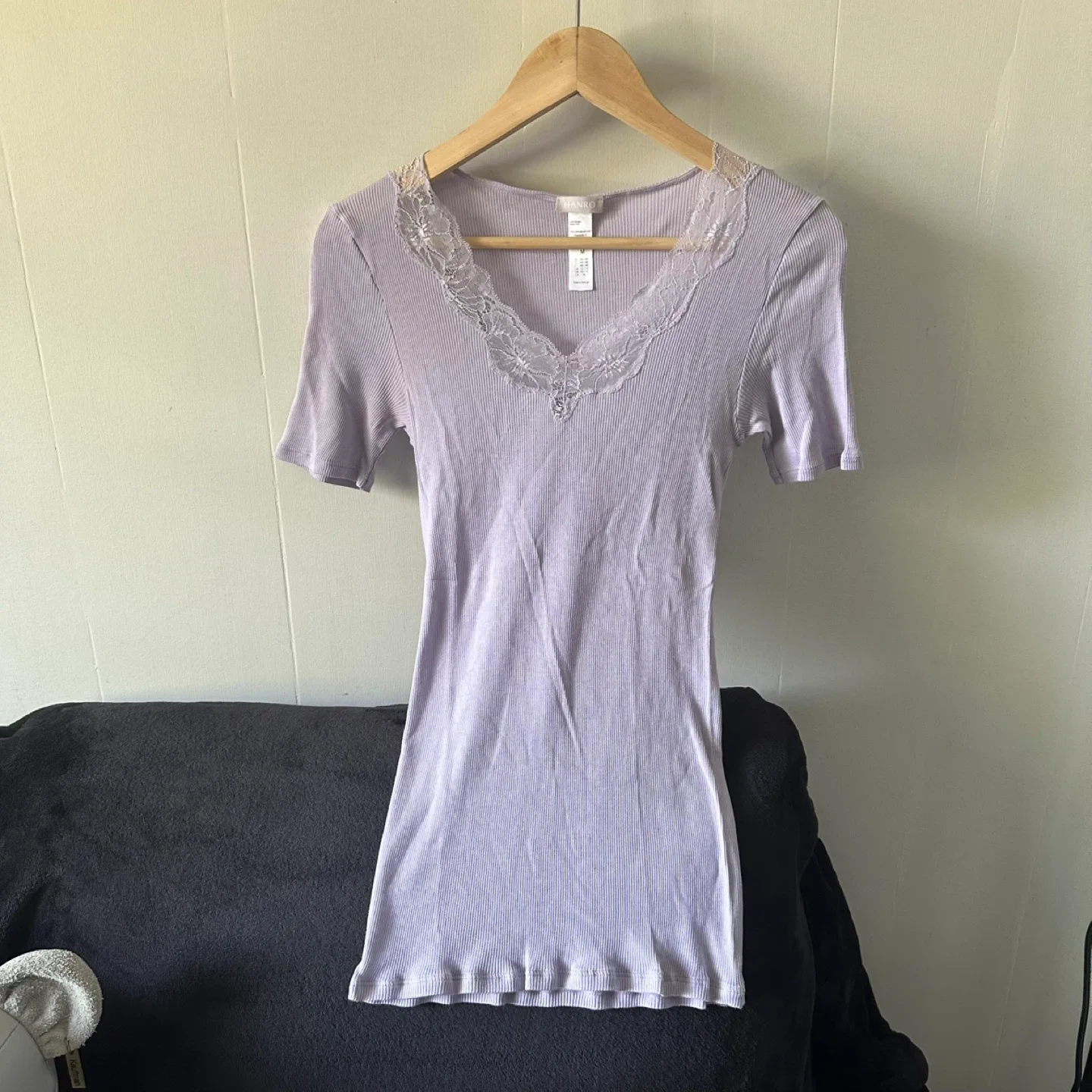 Lilac purple lace trim v neck tee