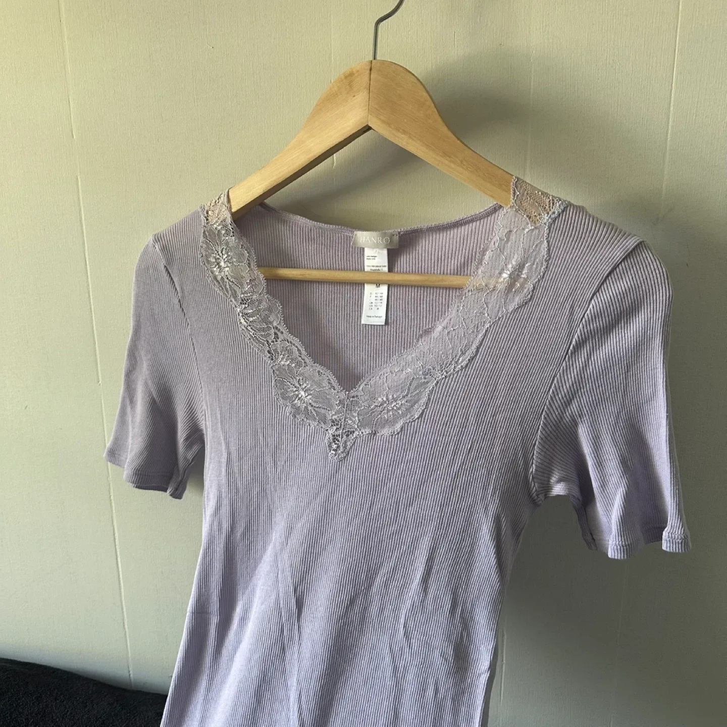 Lilac purple lace trim v neck tee image indicator(2)