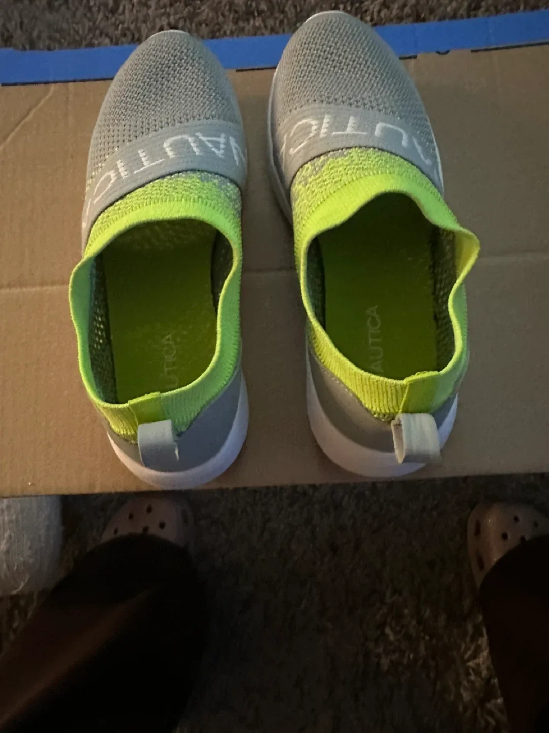 Nautica Grey 🥕& Neon Green Slip-On Sneakers thumbnail