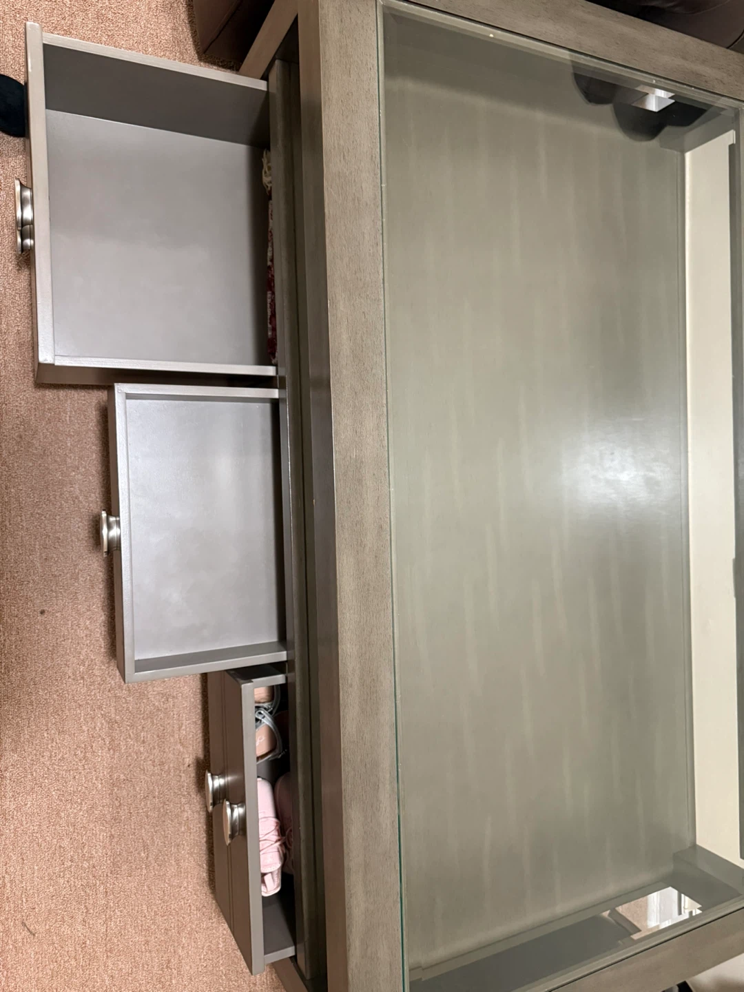 Glass Top Coffee Table with Drawers