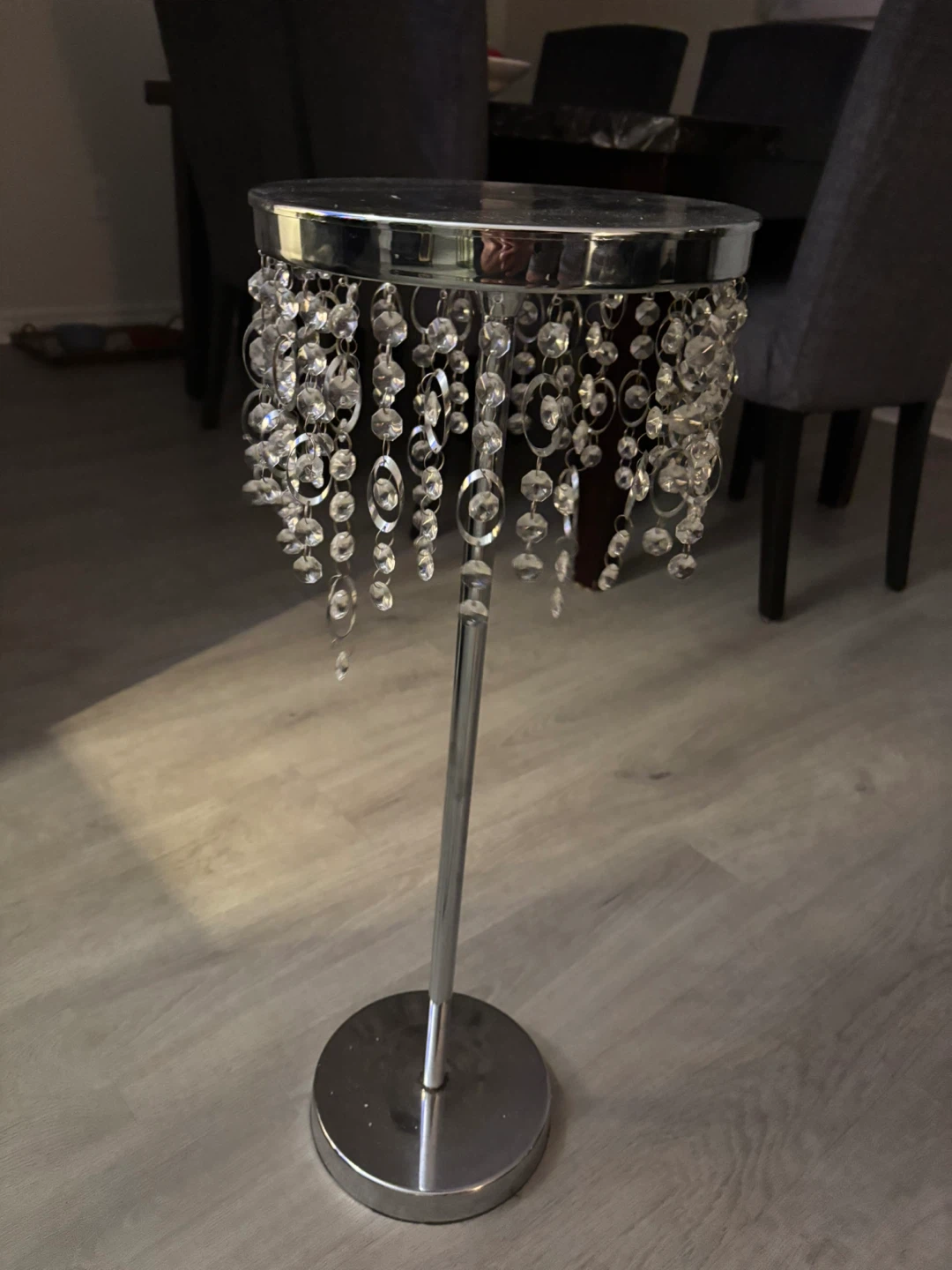 Silver Accent Table with Crystal Beads