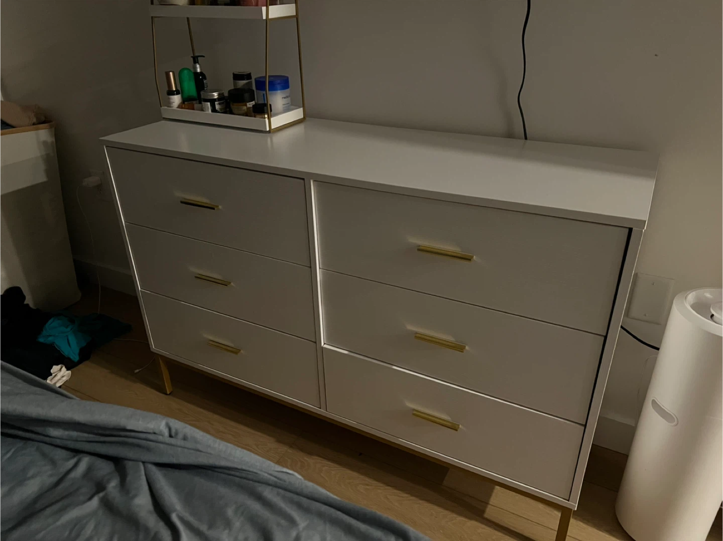White 6-Drawer Dresser with Gold Accents