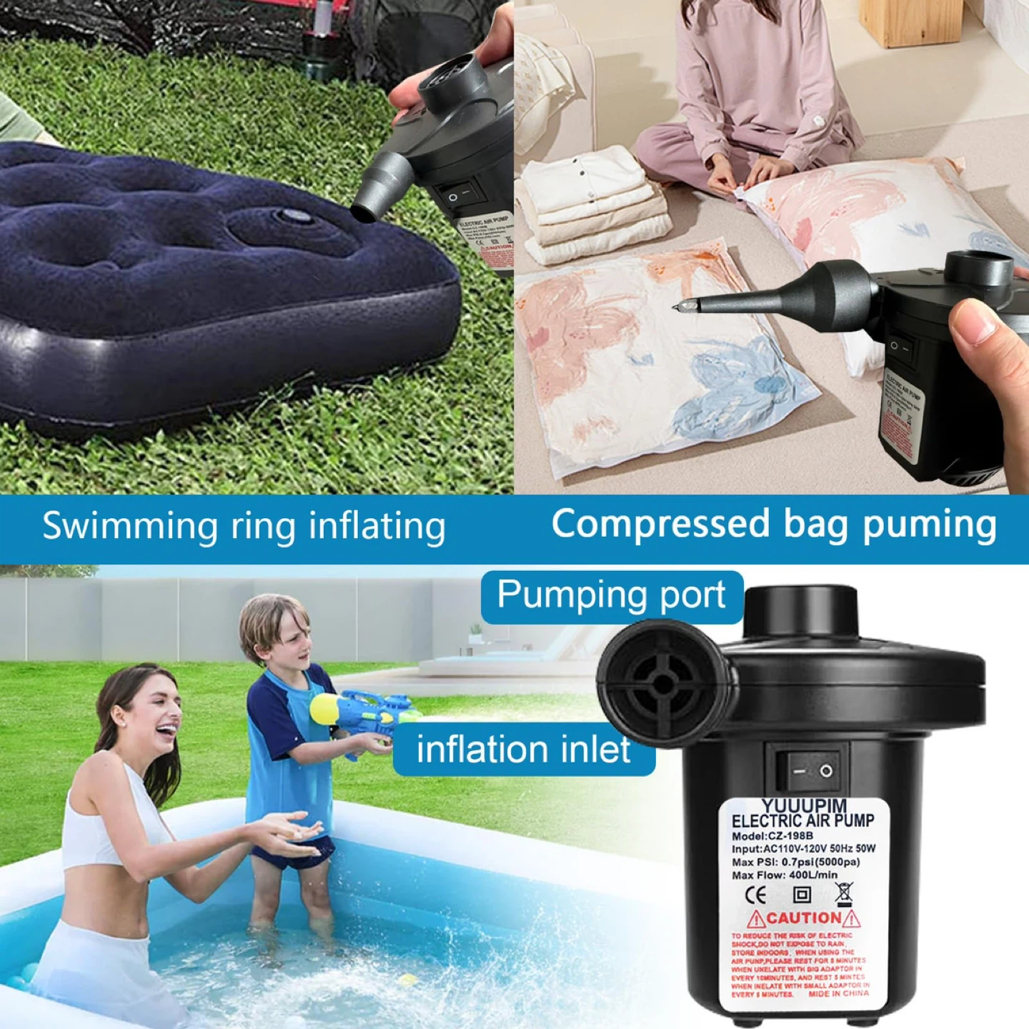 Portable Quick-Fill Air Pump with 3 Nozzles, - photo 4