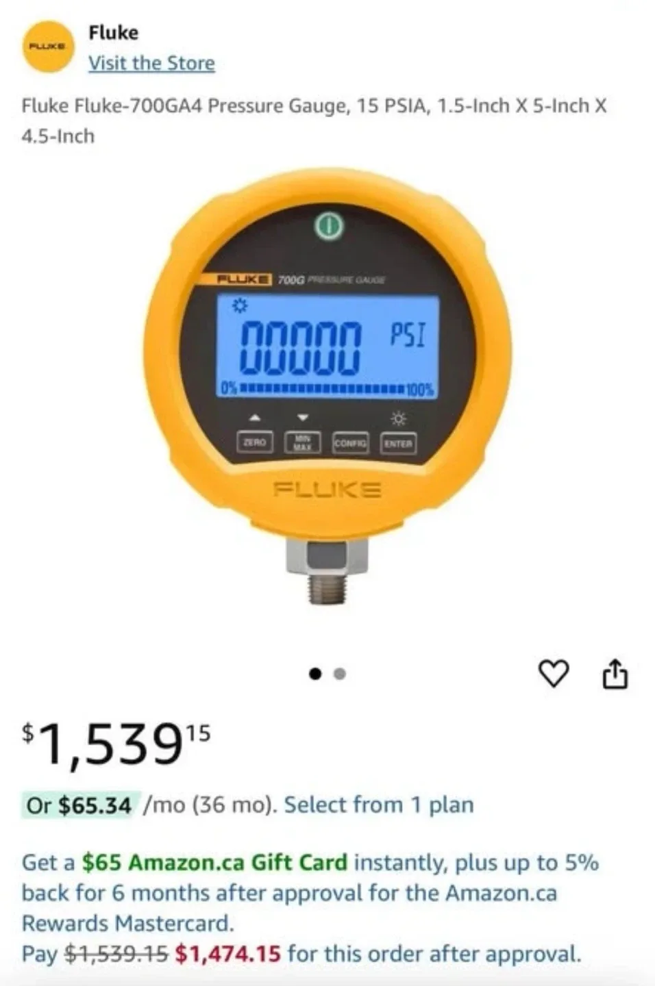 Fluke 700GA4 Pressure Gauge, 15 PSIA,  New thumbnail