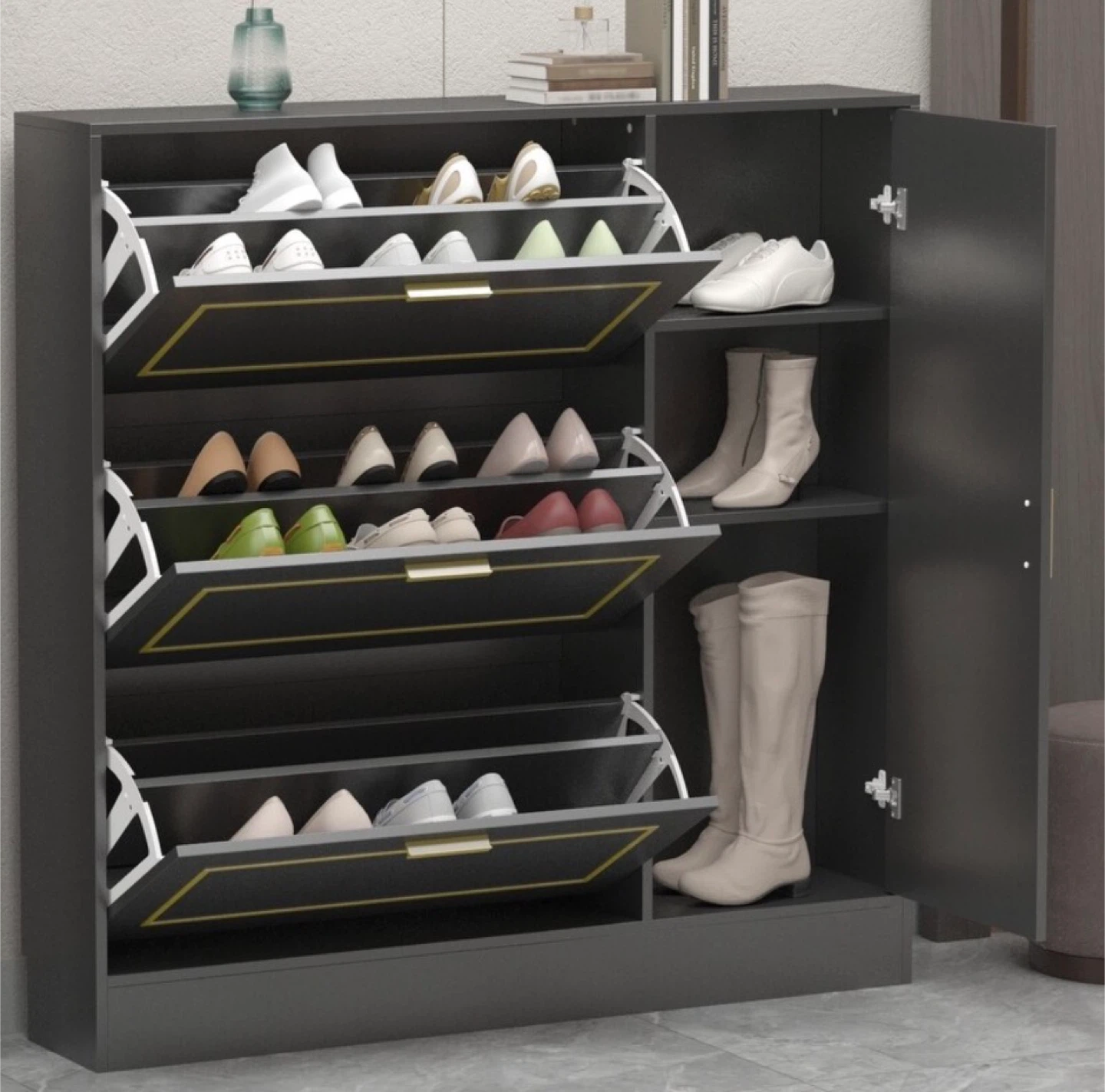 Black Shoe Cabinet with Storage