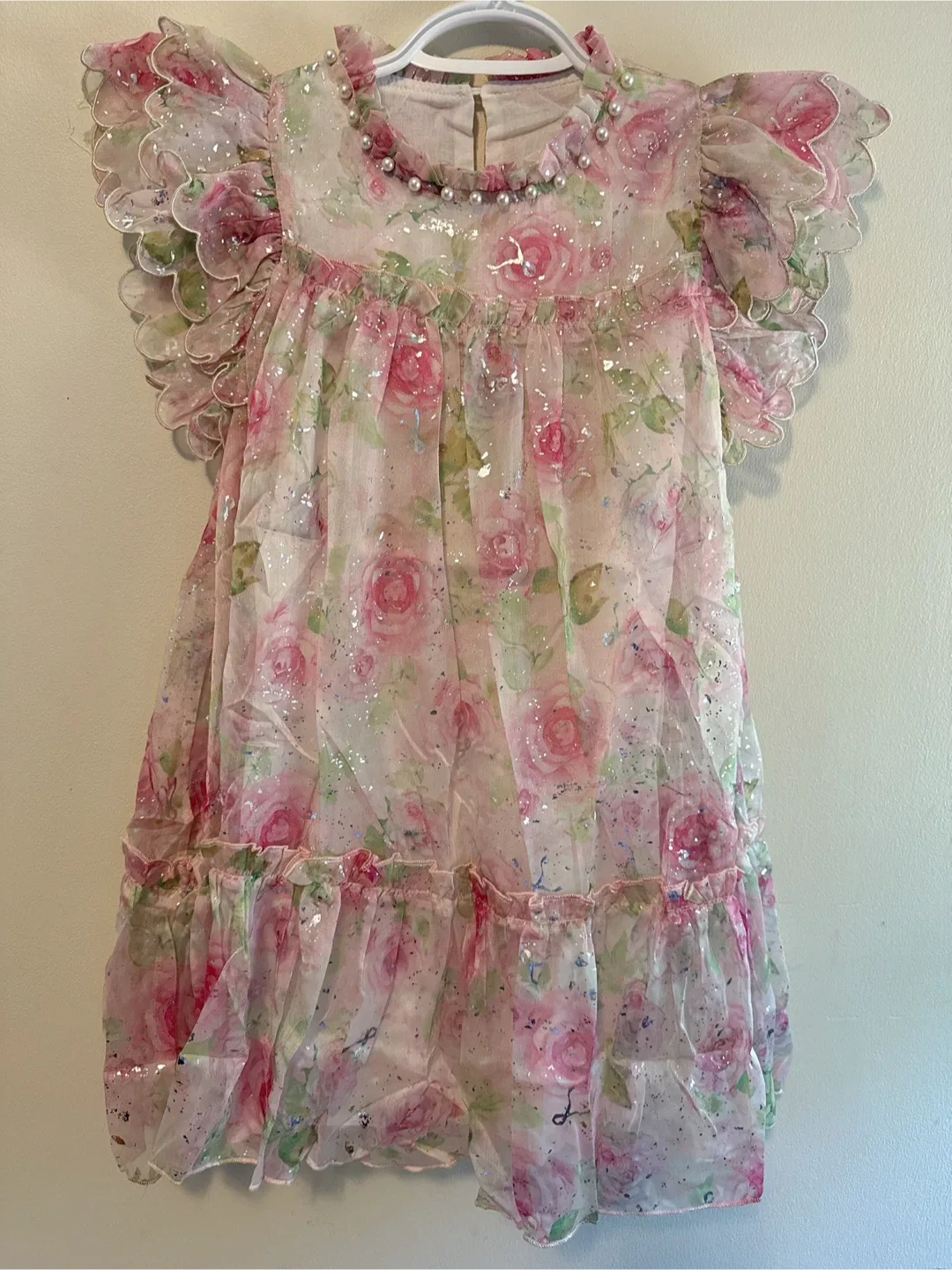 Floral Print Dress with Pearl Detail Toddler size 6-7T thumbnail