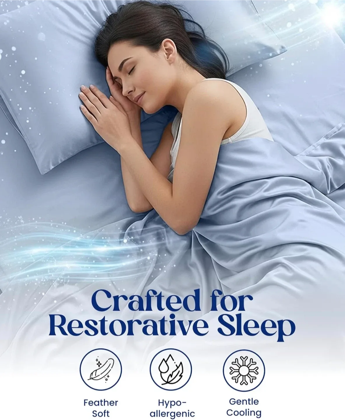 Queen size cooling sheets (Temperature Regulating) Light Blue image indicator(4)