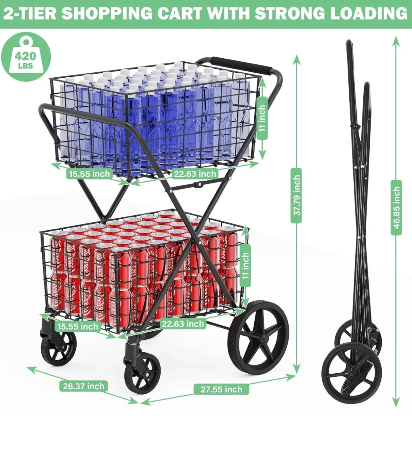 2-Tier Collapsible Shopping Cart image indicator(3)