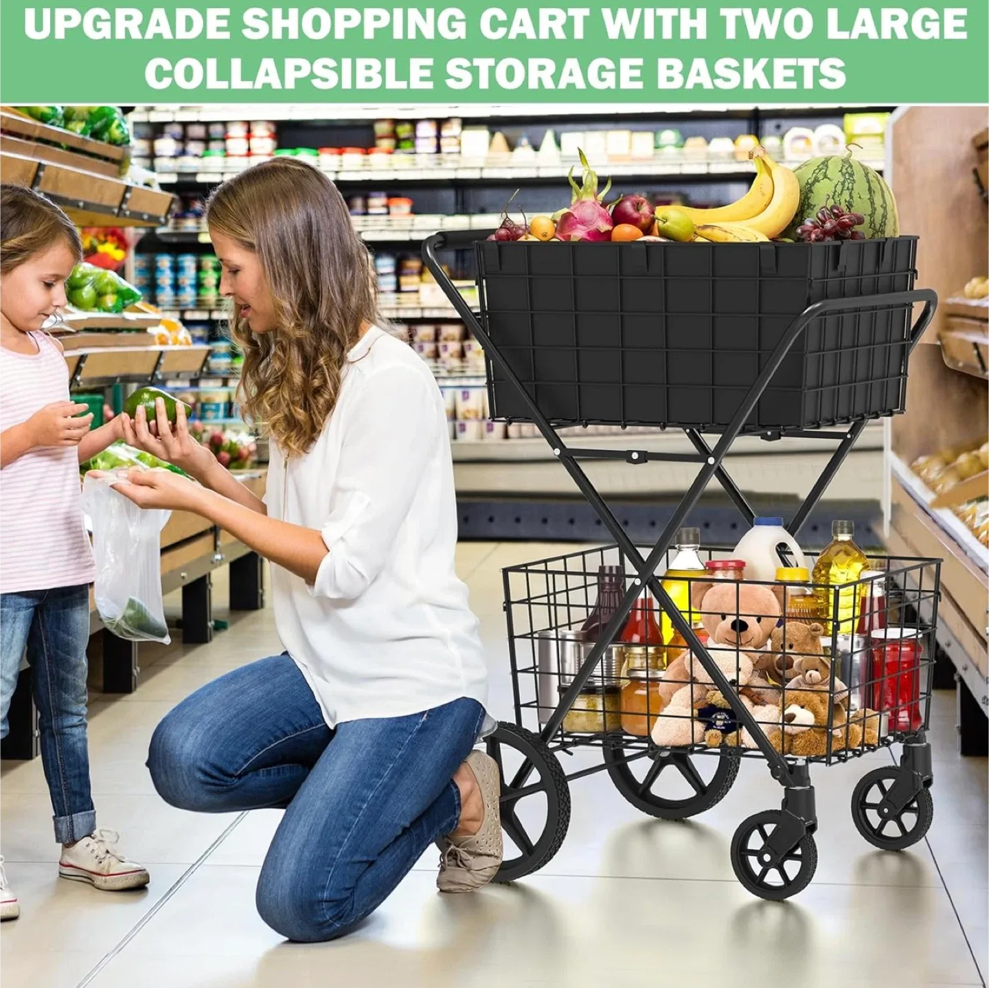 2-Tier Collapsible Shopping Cart image indicator(2)