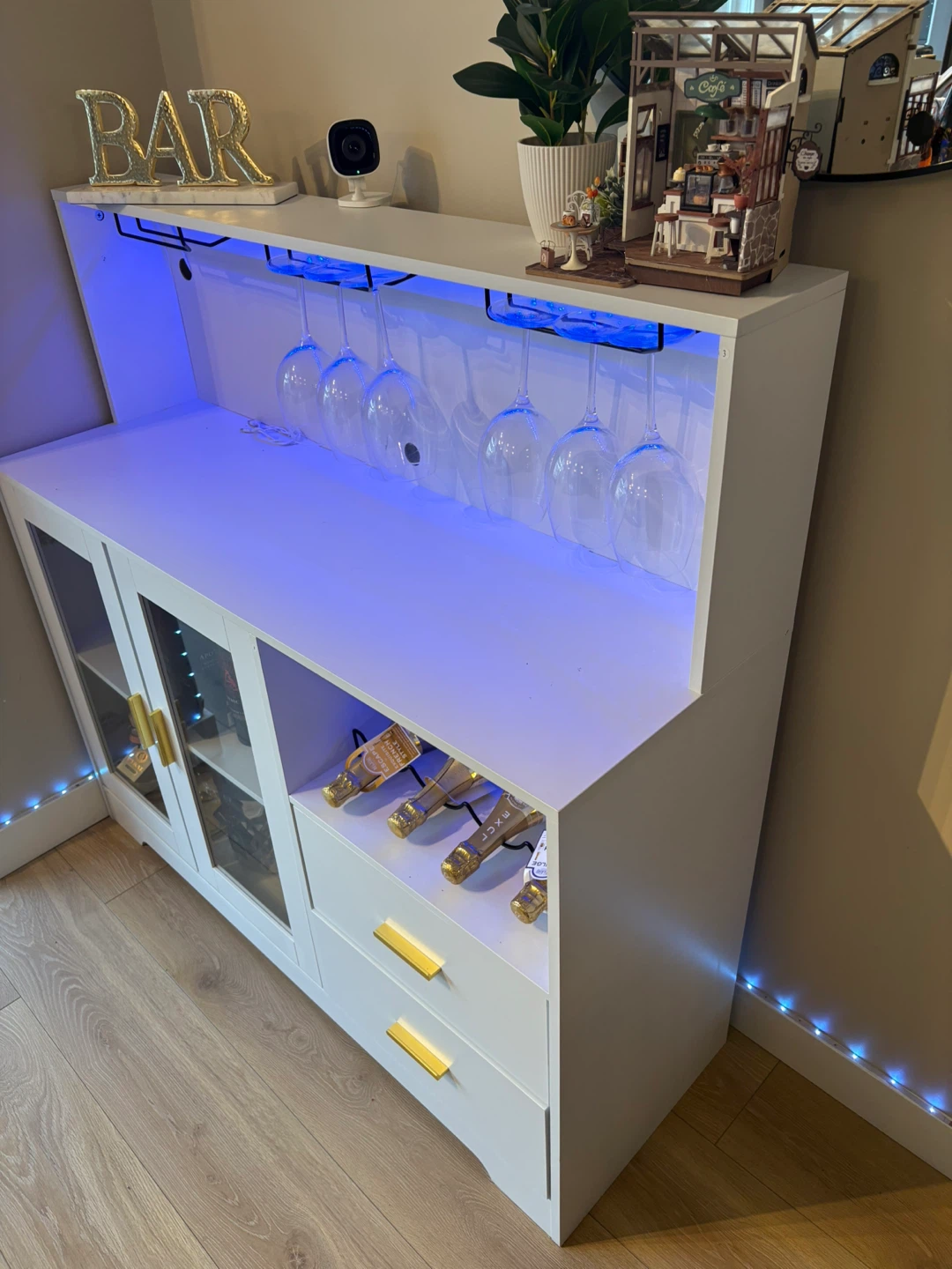 White Bar Cabinet with Wine Glass Rack - photo 2
