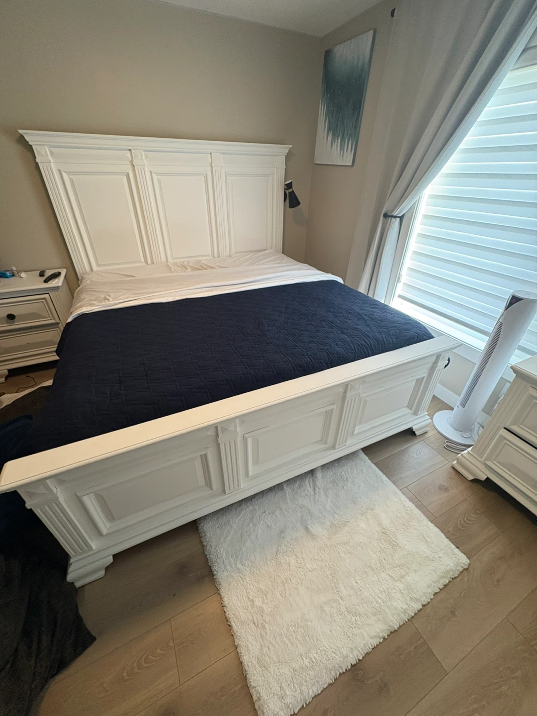 White wooden Bed Frame with mattress and 2 bed side drawers - photo 2