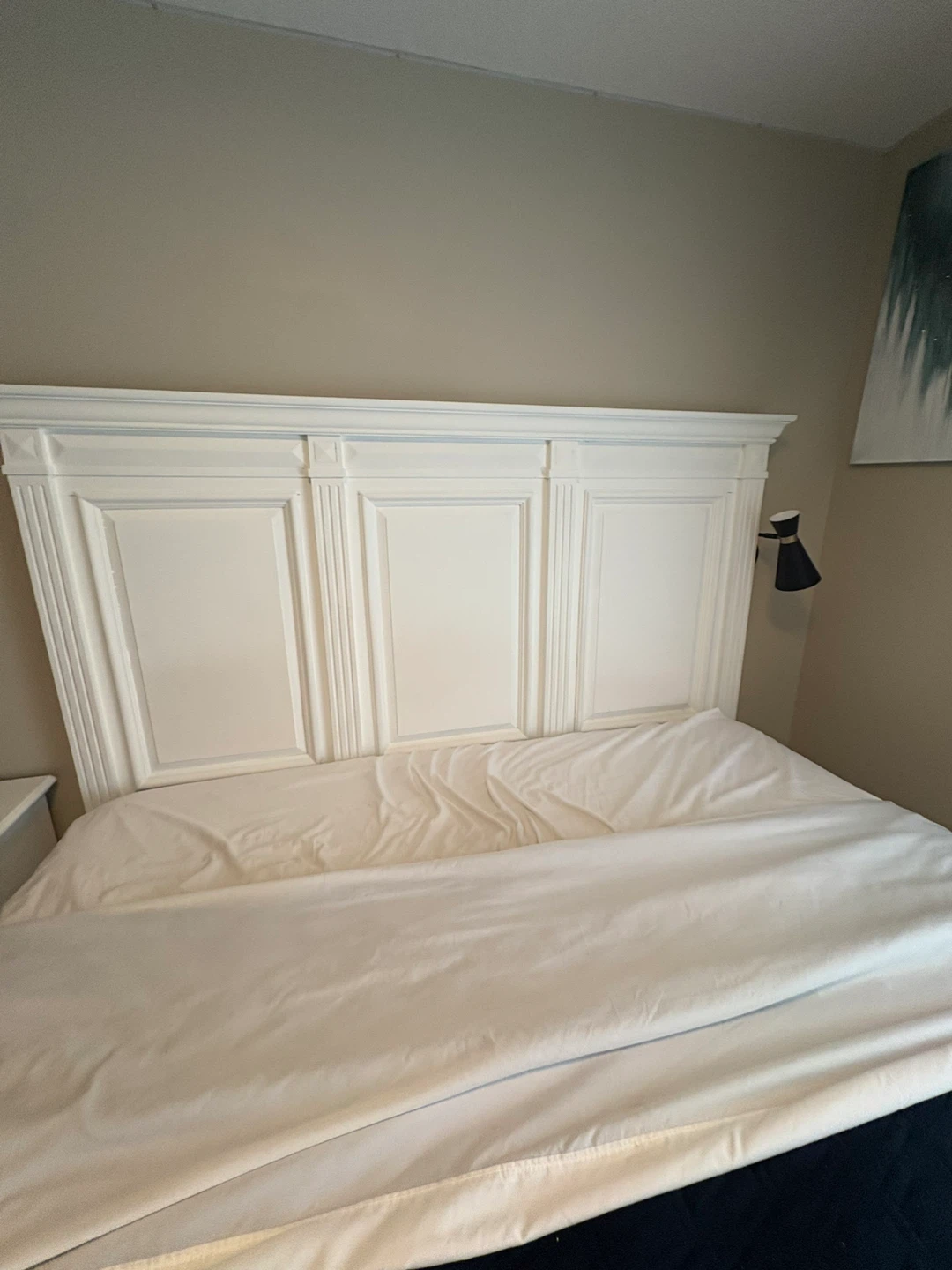 White wooden Bed Frame with mattress and 2 bed side drawers - photo 5