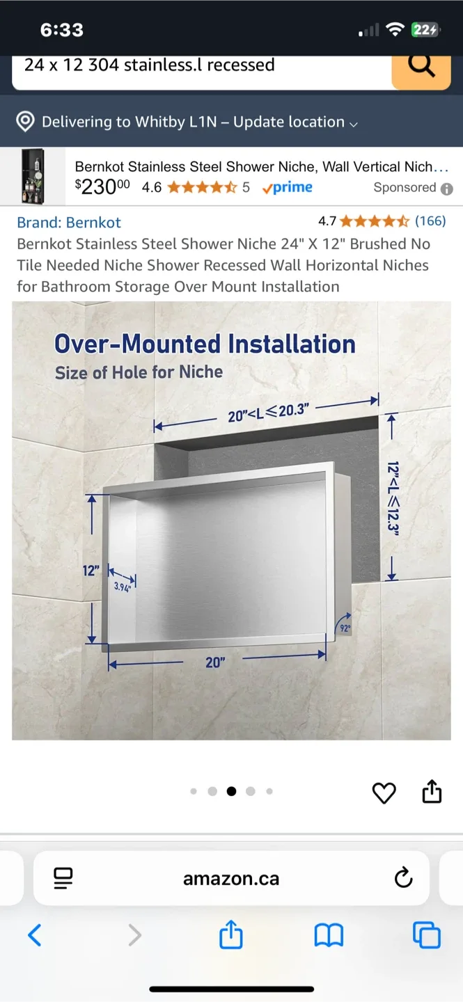 Bernkot Stainless Steel Shower Niche 24" x 12" Brushed image indicator(2)