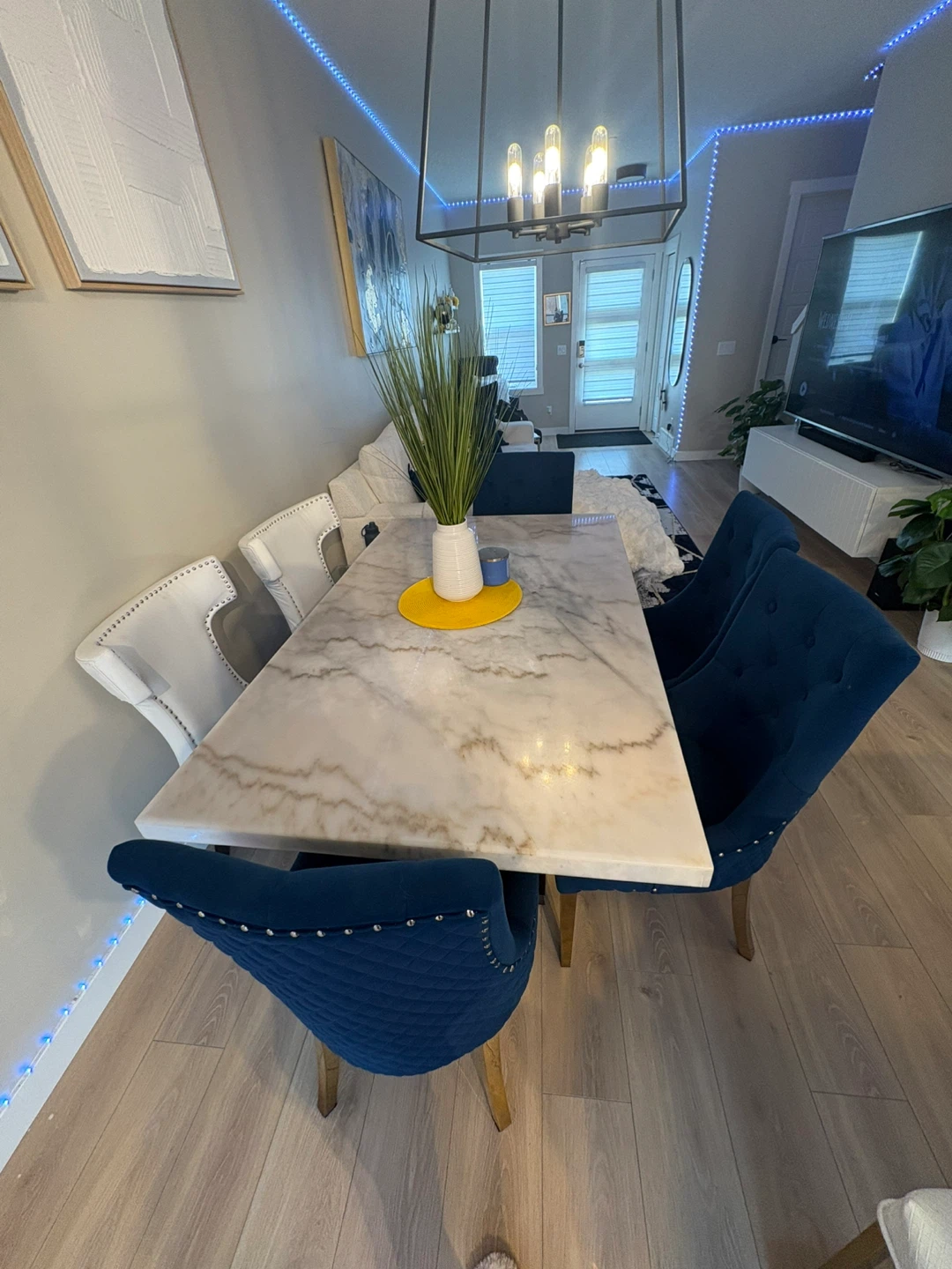Dining Table with Blue Velvet Chairs - photo 5