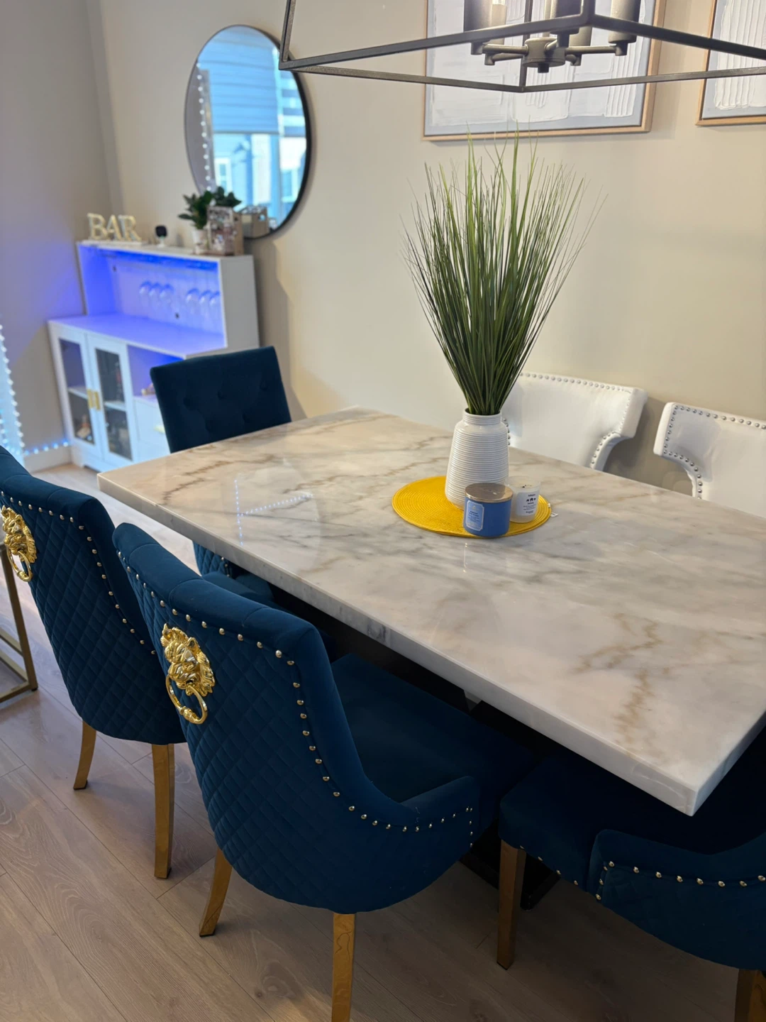 Dining Table with Blue Velvet Chairs - photo 2