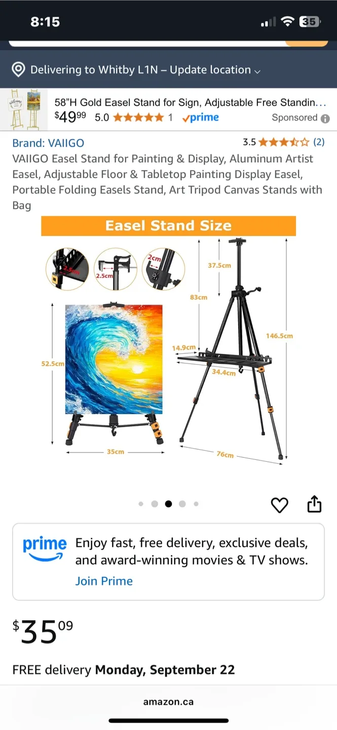 VAIIIGO 58"H Gold Easel Stand thumbnail