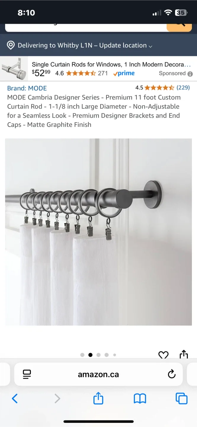 MODE Cambria Curtain Rod - 11 feet, Matte Graphite image indicator(2)