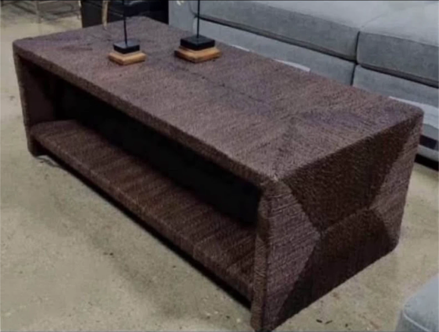 Brown Woven Coffee Table with Shelf