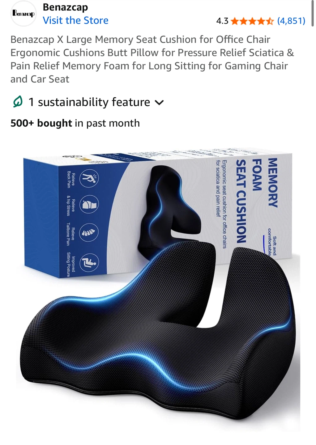 Benazcap Memory Foam Seat Cushion