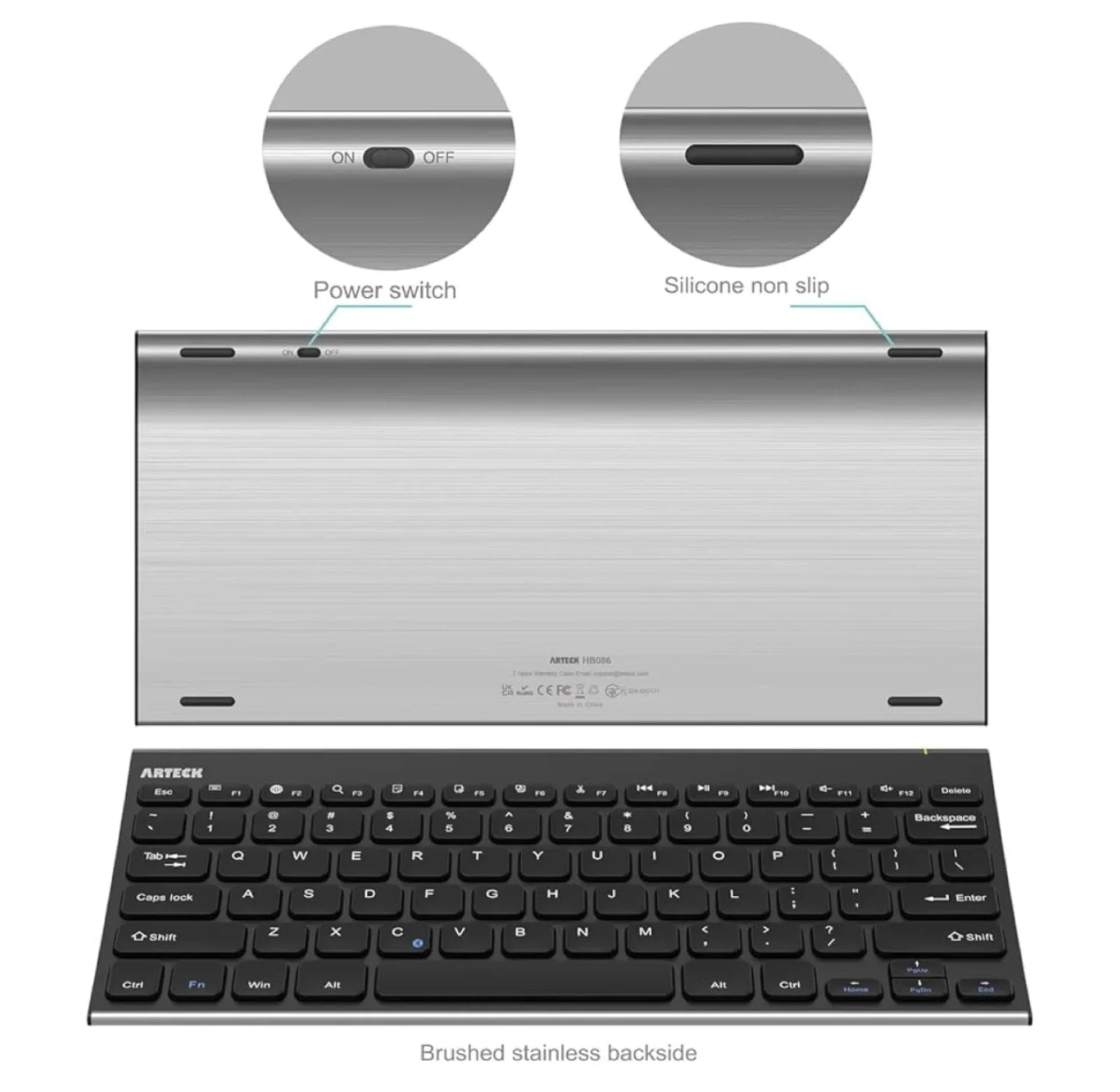 Stainless Steel Universal Portable Wireless Bluetooth Keyboard image indicator(2)