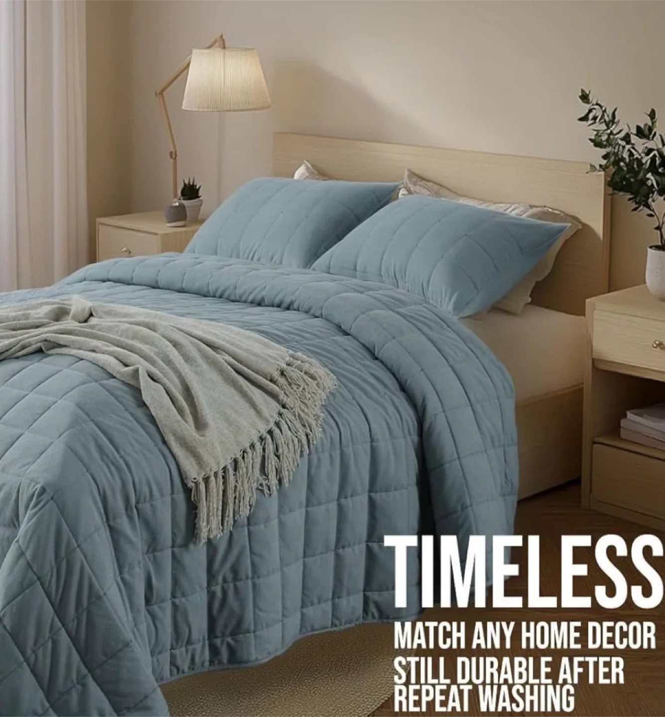 KASENTEX Queen Corduroy Quilt Set - Blue thumbnail